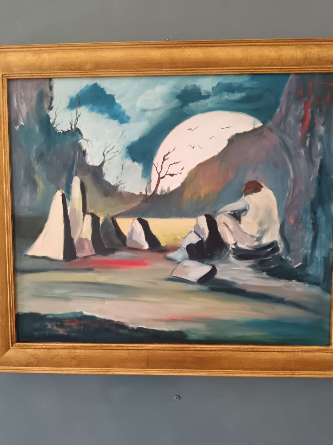 Antonio Bertè (1936-2009) Dipinto Originale Olio su Tela 60x50 cm con Cornice