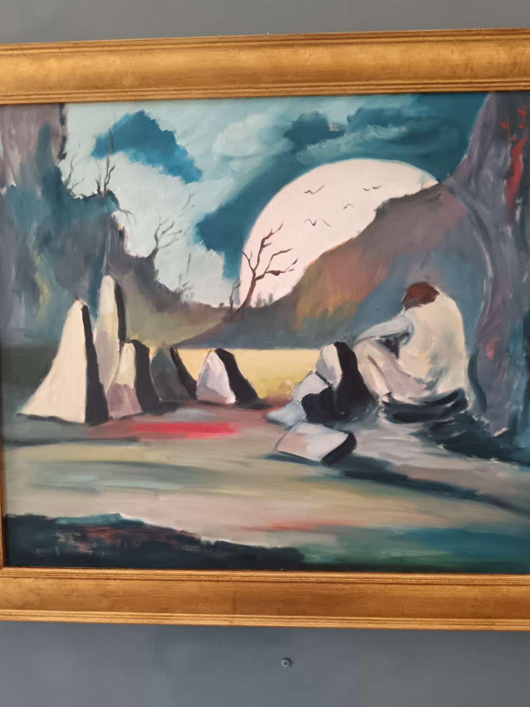 Antonio Bertè (1936-2009) Dipinto Originale Olio su Tela 60x50 cm con Cornice