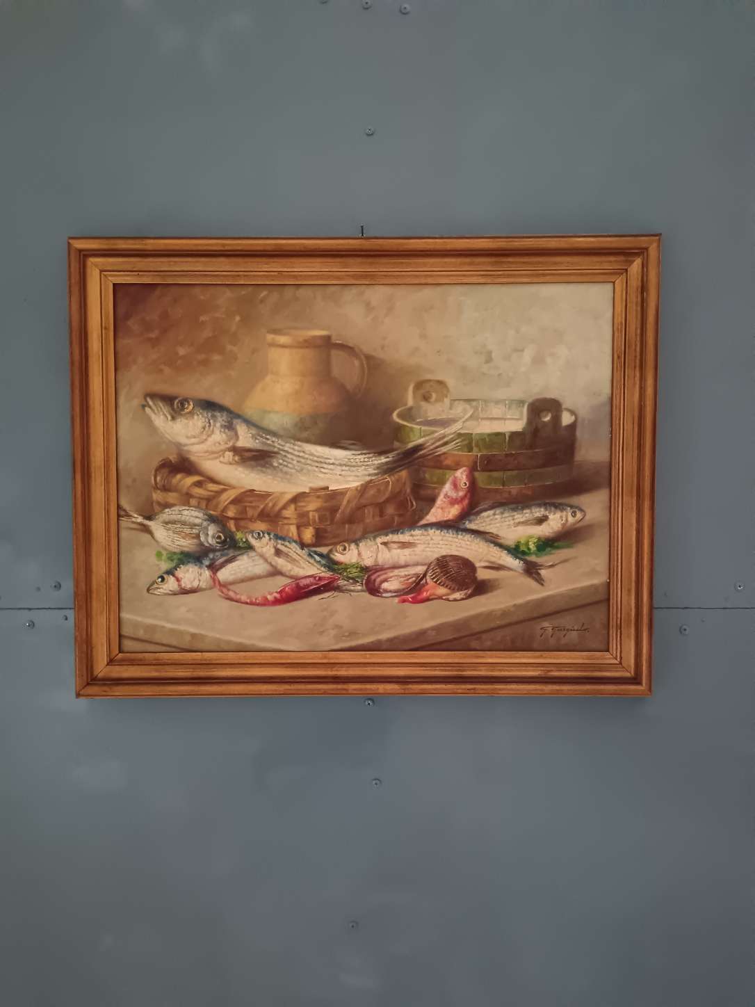 Dipinto Olio su Tela Natura Morta Pesci Giuseppe Gargiulo  Scuola Napoletana