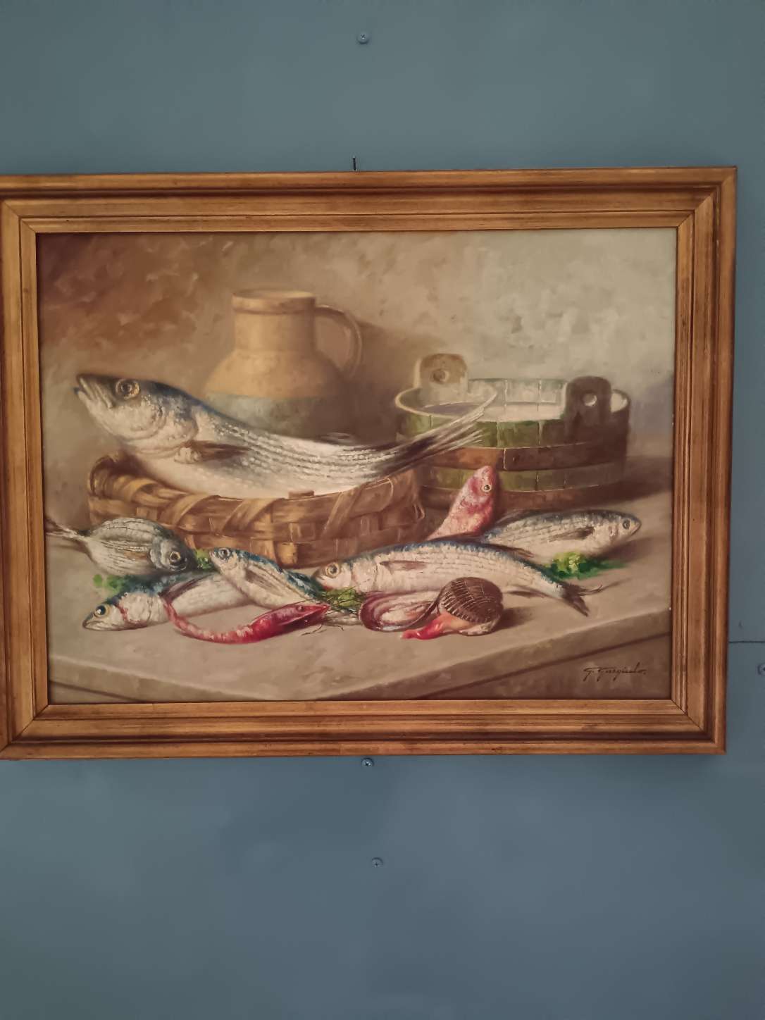 Dipinto Olio su Tela Natura Morta Pesci Giuseppe Gargiulo  Scuola Napoletana