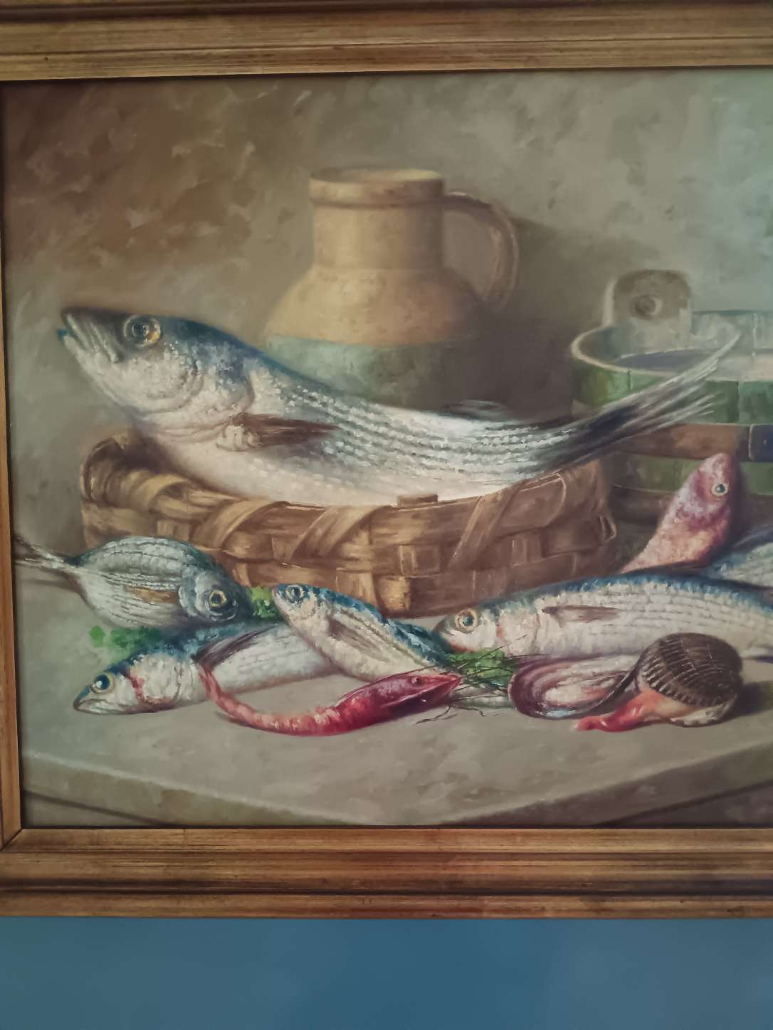 Dipinto Olio su Tela Natura Morta Pesci Giuseppe Gargiulo  Scuola Napoletana