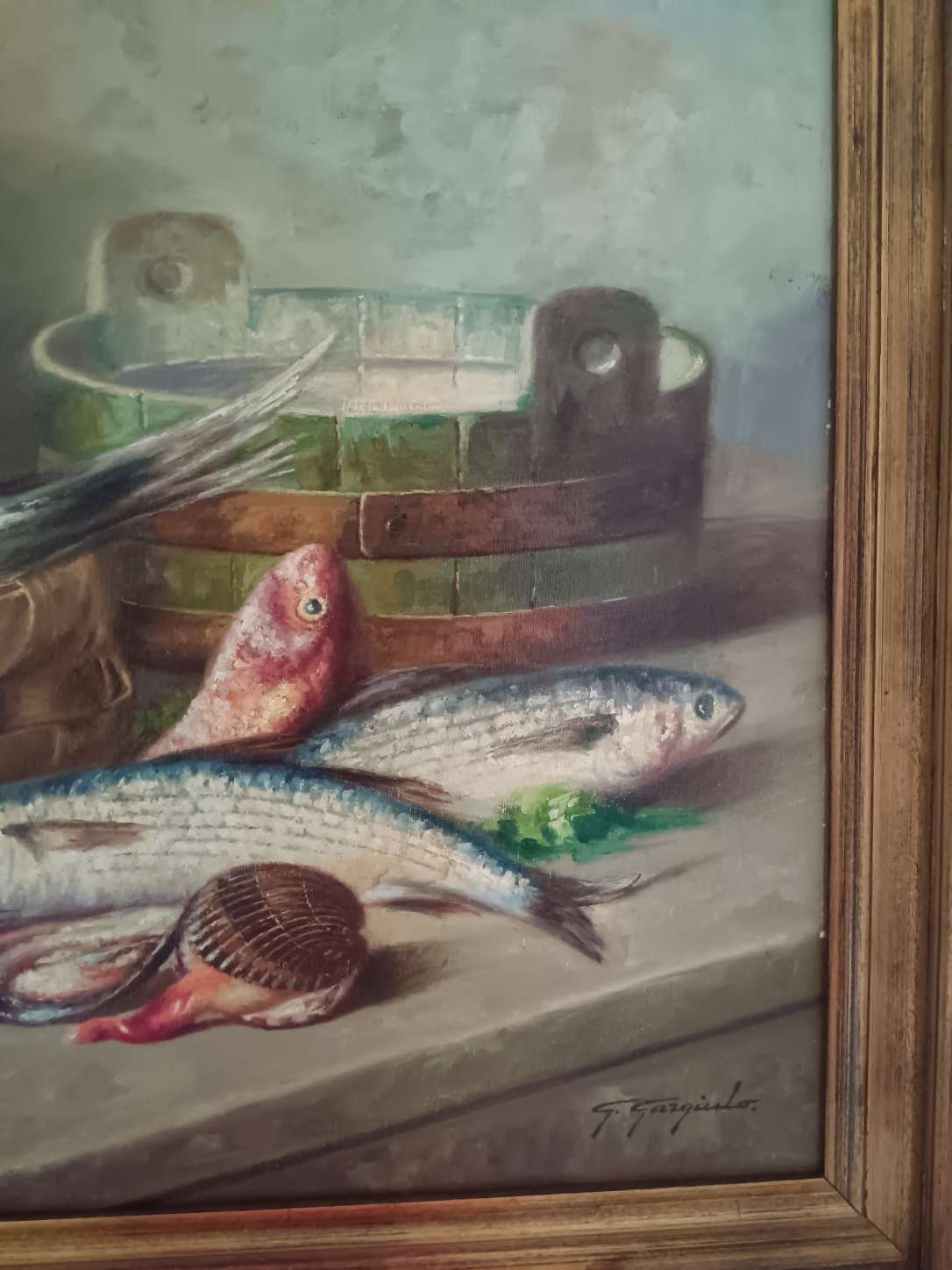 Dipinto Olio su Tela Natura Morta Pesci Giuseppe Gargiulo  Scuola Napoletana
