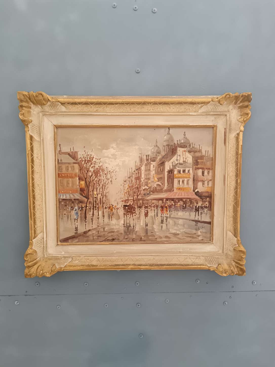 Dipinto olio su tela Parigi firmato Antonio De Vity con cornice d'epoca