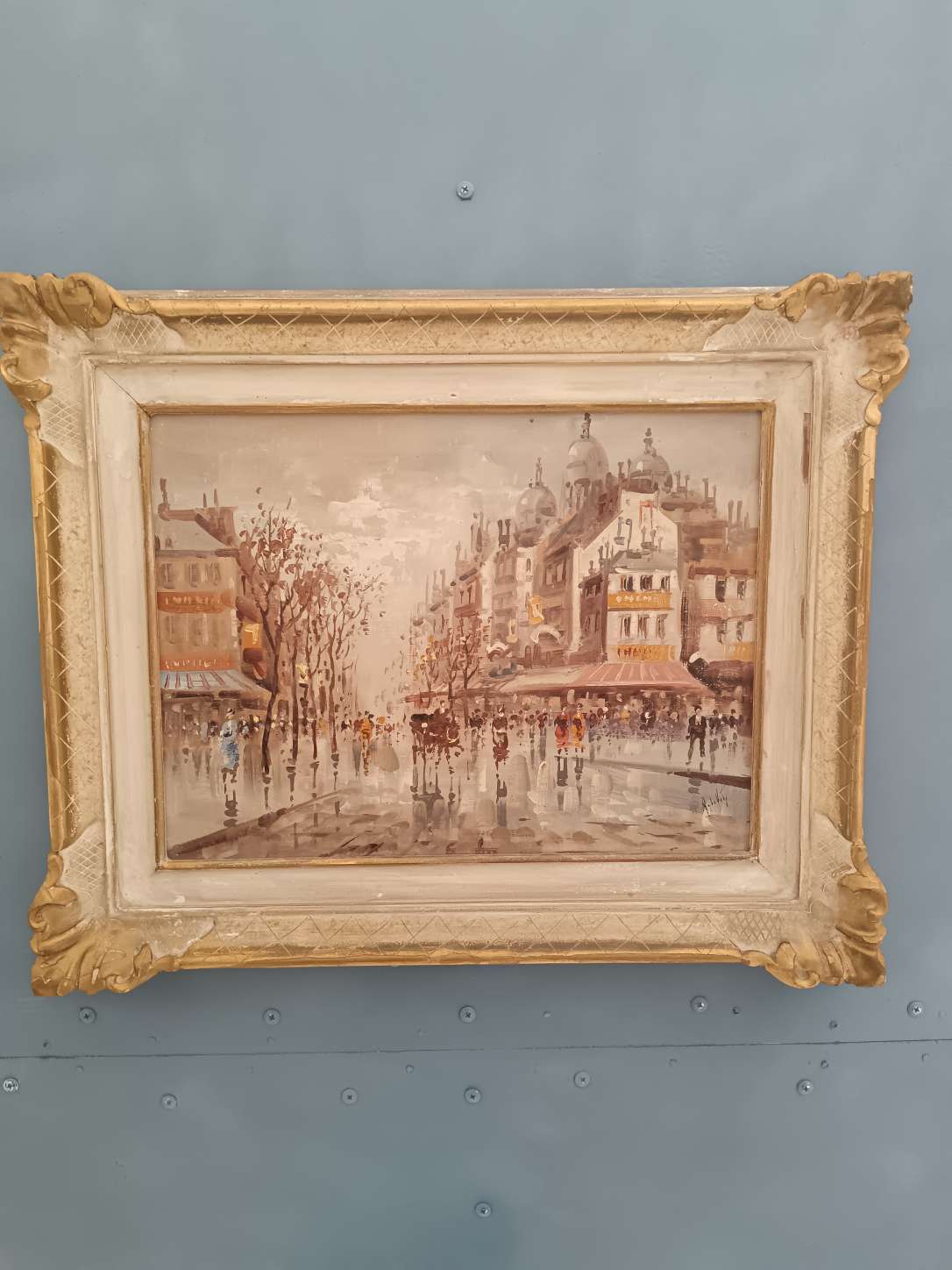 Dipinto olio su tela Parigi firmato Antonio De Vity con cornice d'epoca