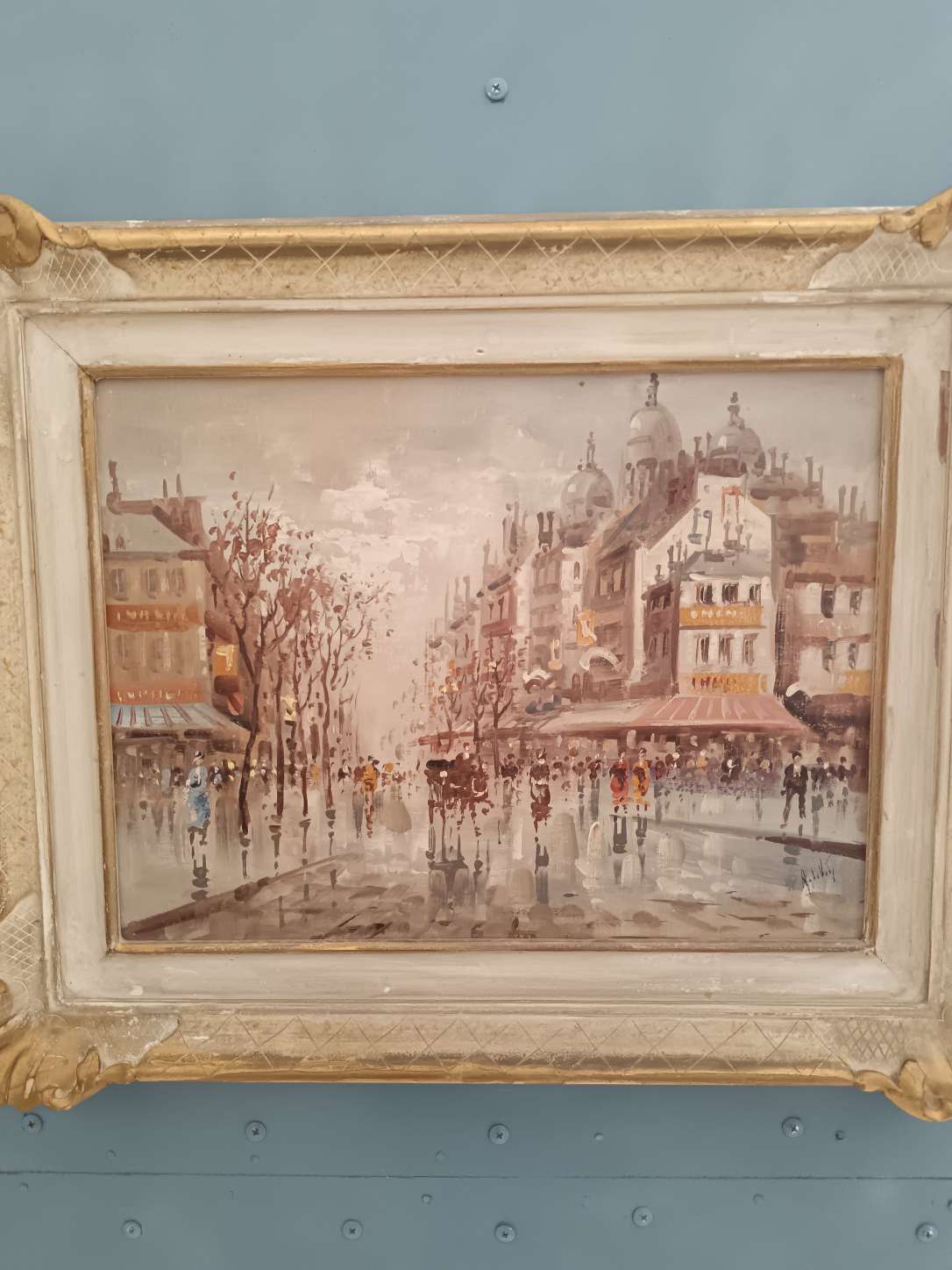 Dipinto olio su tela Parigi firmato Antonio De Vity con cornice d'epoca