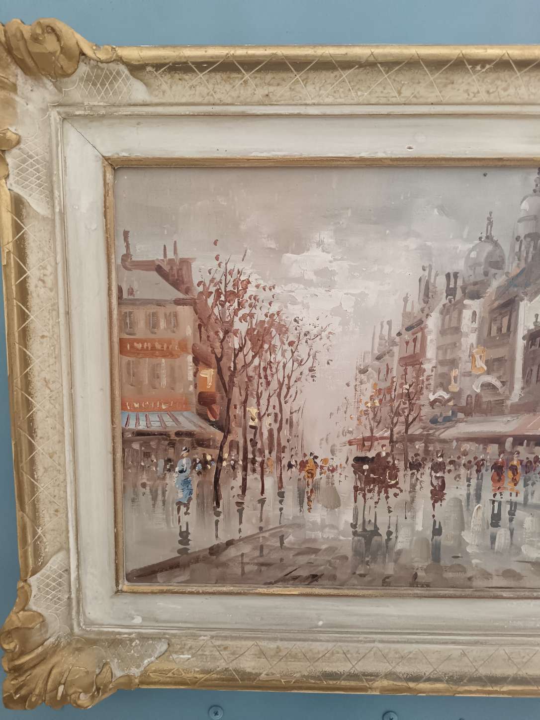 Dipinto olio su tela Parigi firmato Antonio De Vity con cornice d'epoca