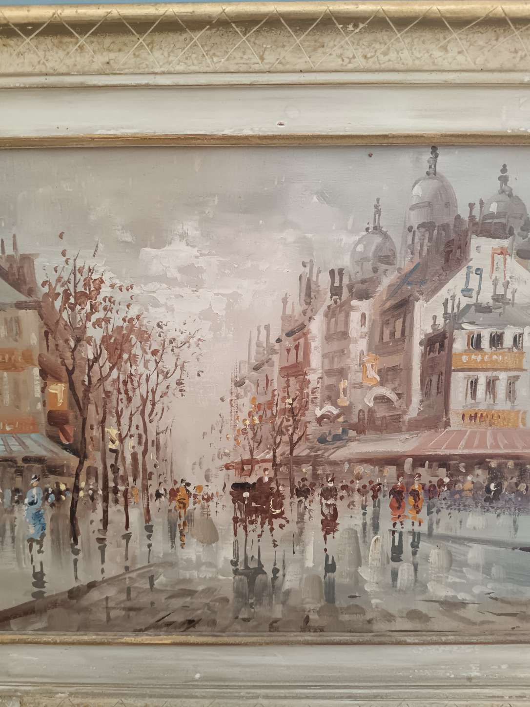 Dipinto olio su tela Parigi firmato Antonio De Vity con cornice d'epoca
