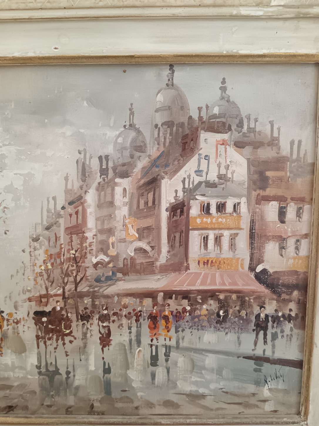 Dipinto olio su tela Parigi firmato Antonio De Vity con cornice d'epoca