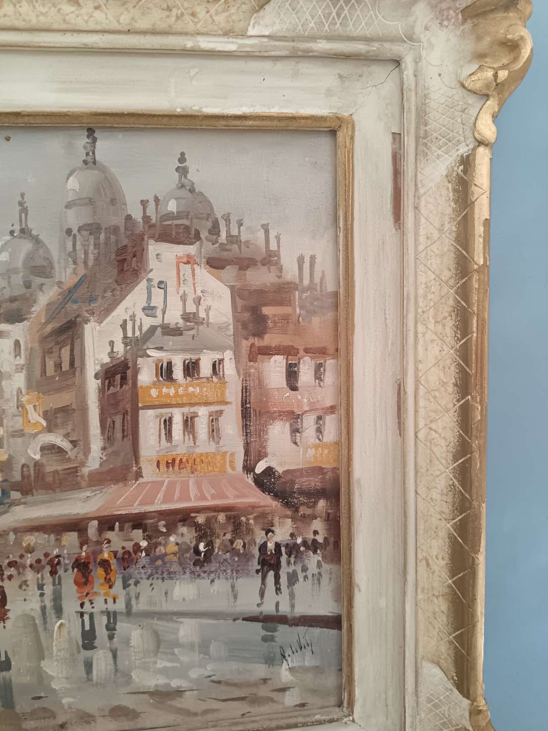 Dipinto olio su tela Parigi firmato Antonio De Vity con cornice d'epoca