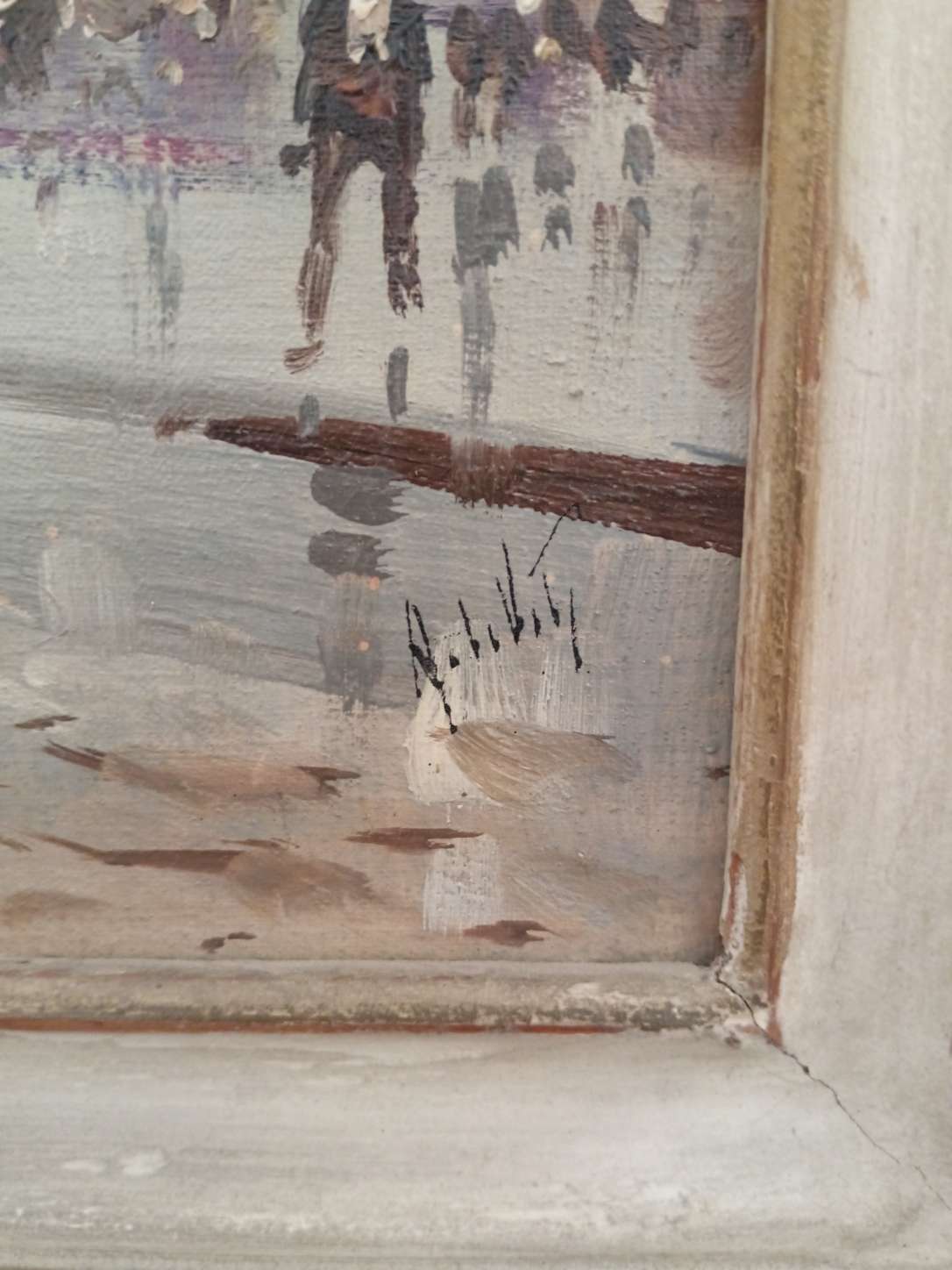Dipinto olio su tela Parigi firmato Antonio De Vity con cornice d'epoca