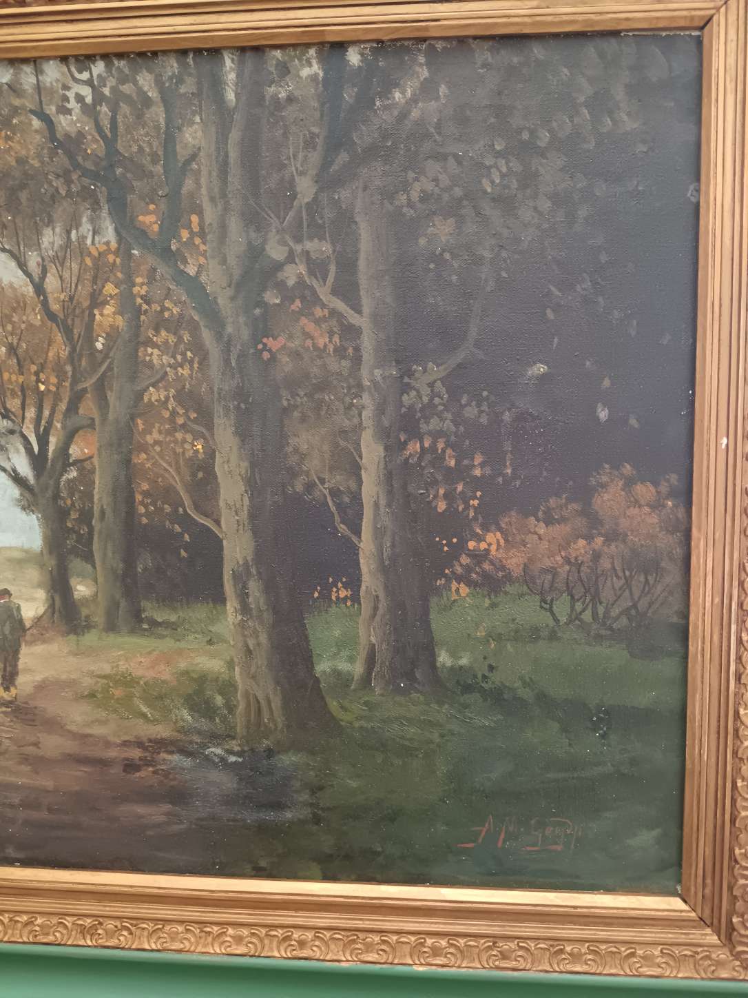 Dipinto antico olio su tela Adriaan Marinus Geijp 1855-1926 XIX Secolo.