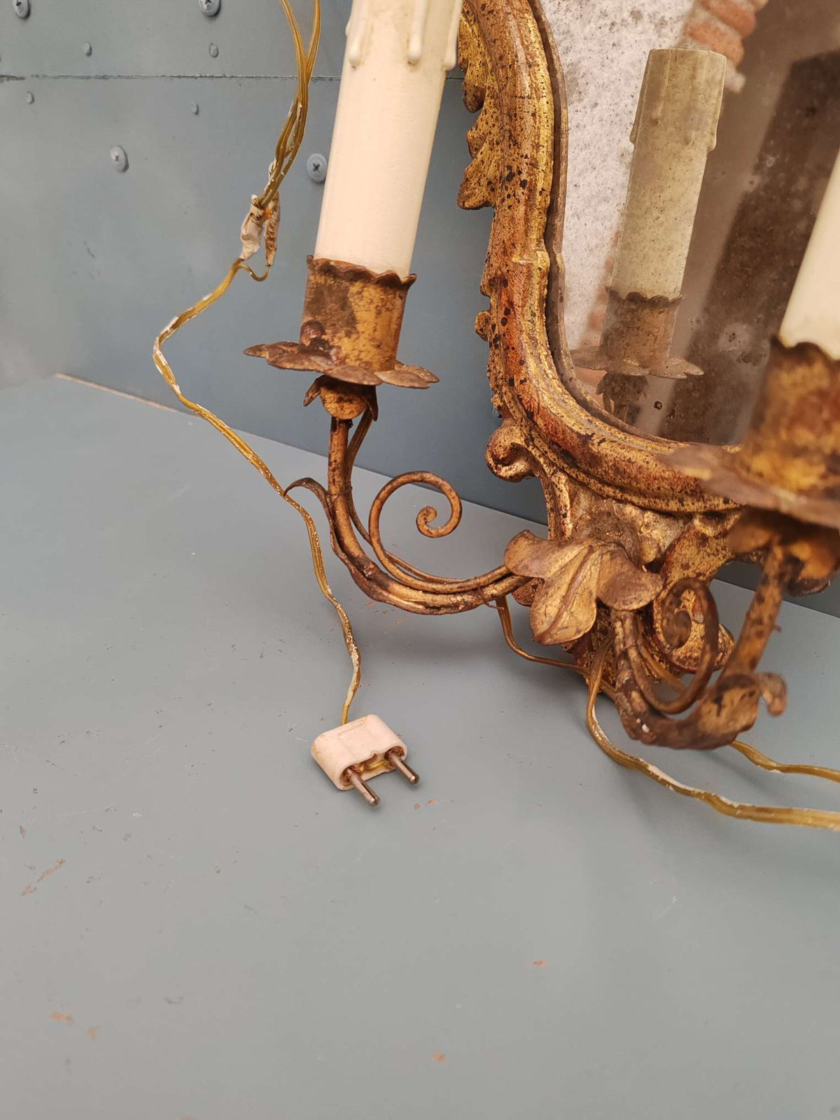 Coppia applique specchiere ventoline legno dorato ferro battuto primi 900