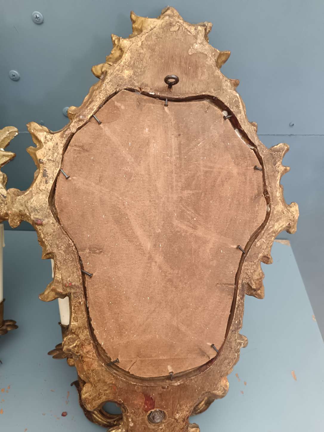 Coppia applique specchiere ventoline legno dorato ferro battuto primi 900