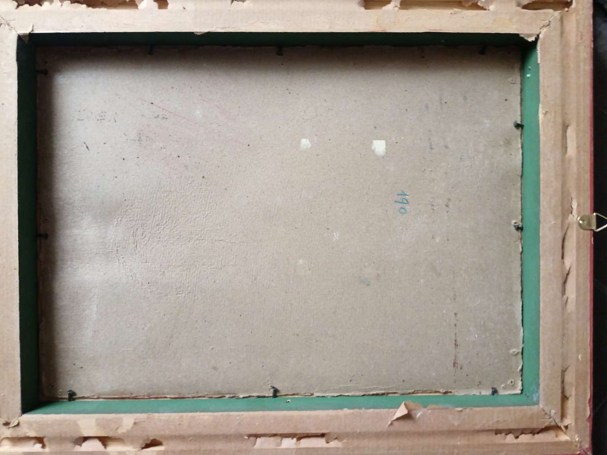 Dipinto Olio su Cartoncino Nicola Pirodda Paesaggio con Figure Quadro Cornice
