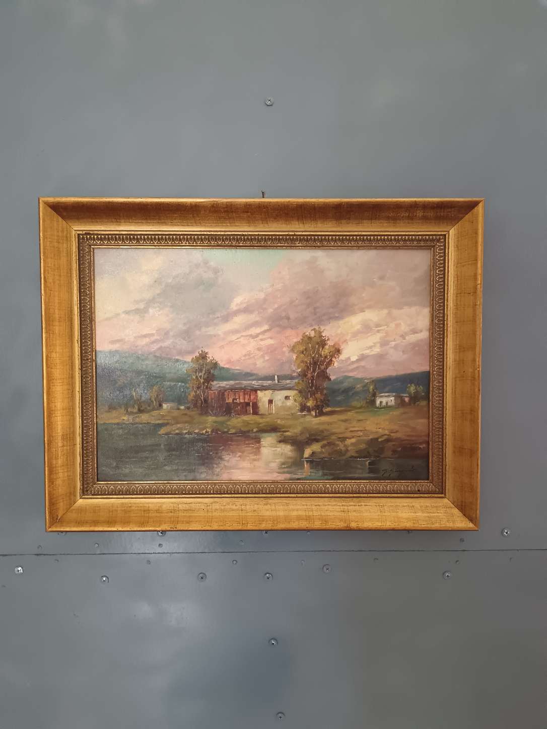 Dipinto olio su tela Giuseppe Gargiulo paesaggio rurale del Novecento