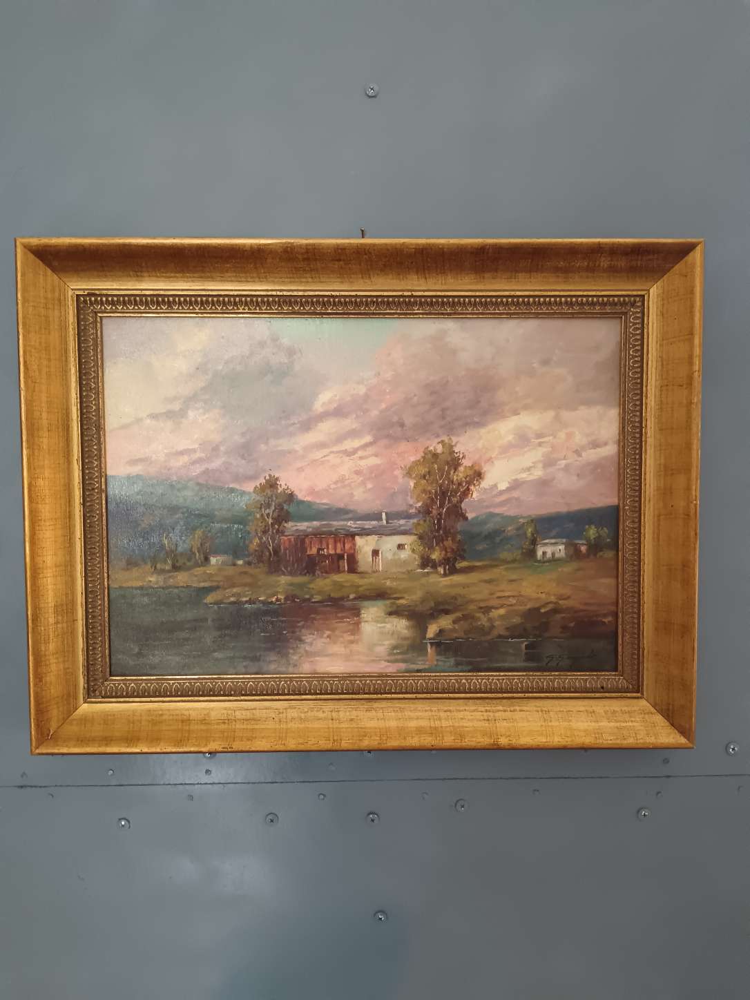 Dipinto olio su tela Giuseppe Gargiulo paesaggio rurale del Novecento