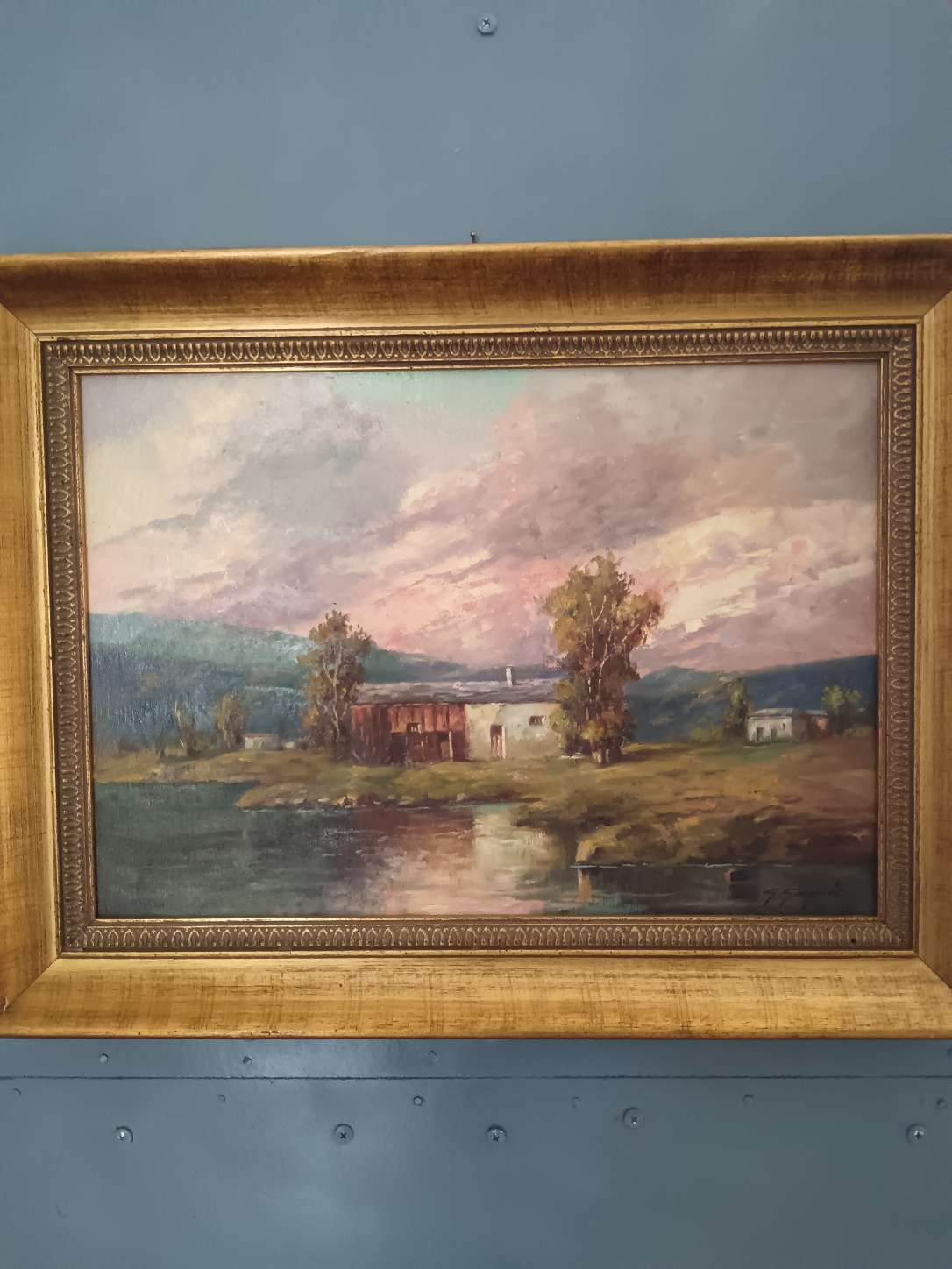 Dipinto olio su tela Giuseppe Gargiulo paesaggio rurale del Novecento