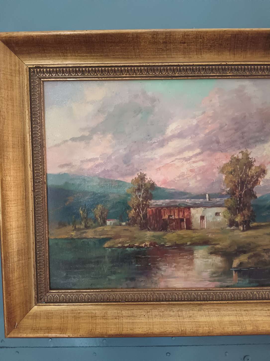 Dipinto olio su tela Giuseppe Gargiulo paesaggio rurale del Novecento