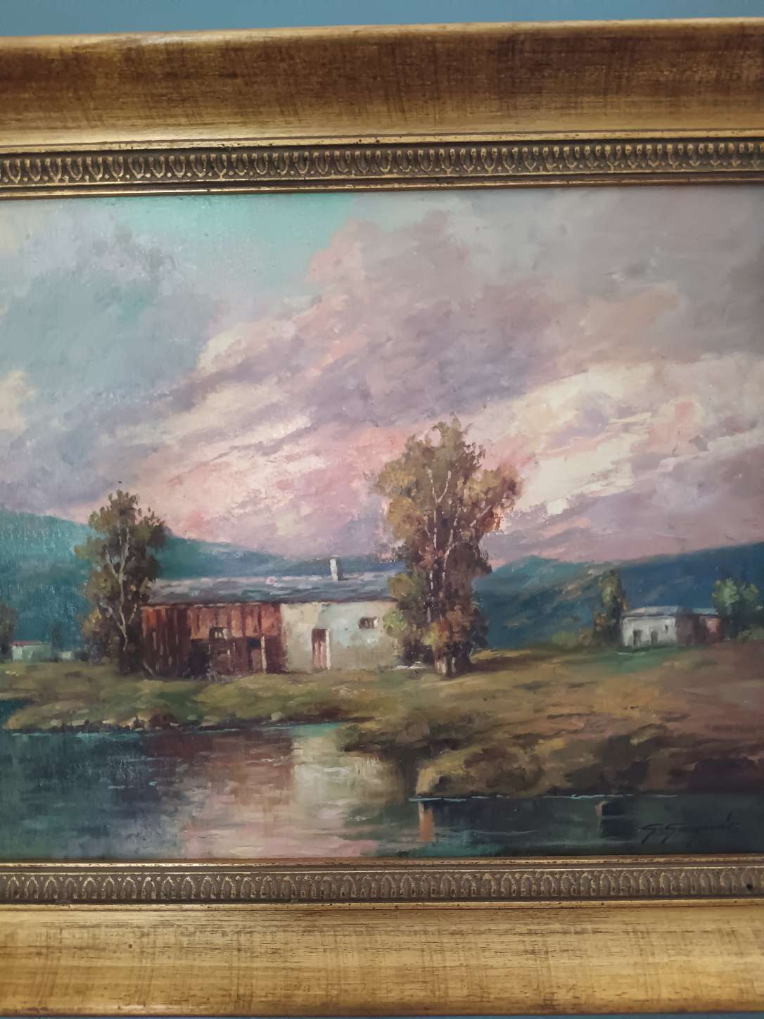 Dipinto olio su tela Giuseppe Gargiulo paesaggio rurale del Novecento