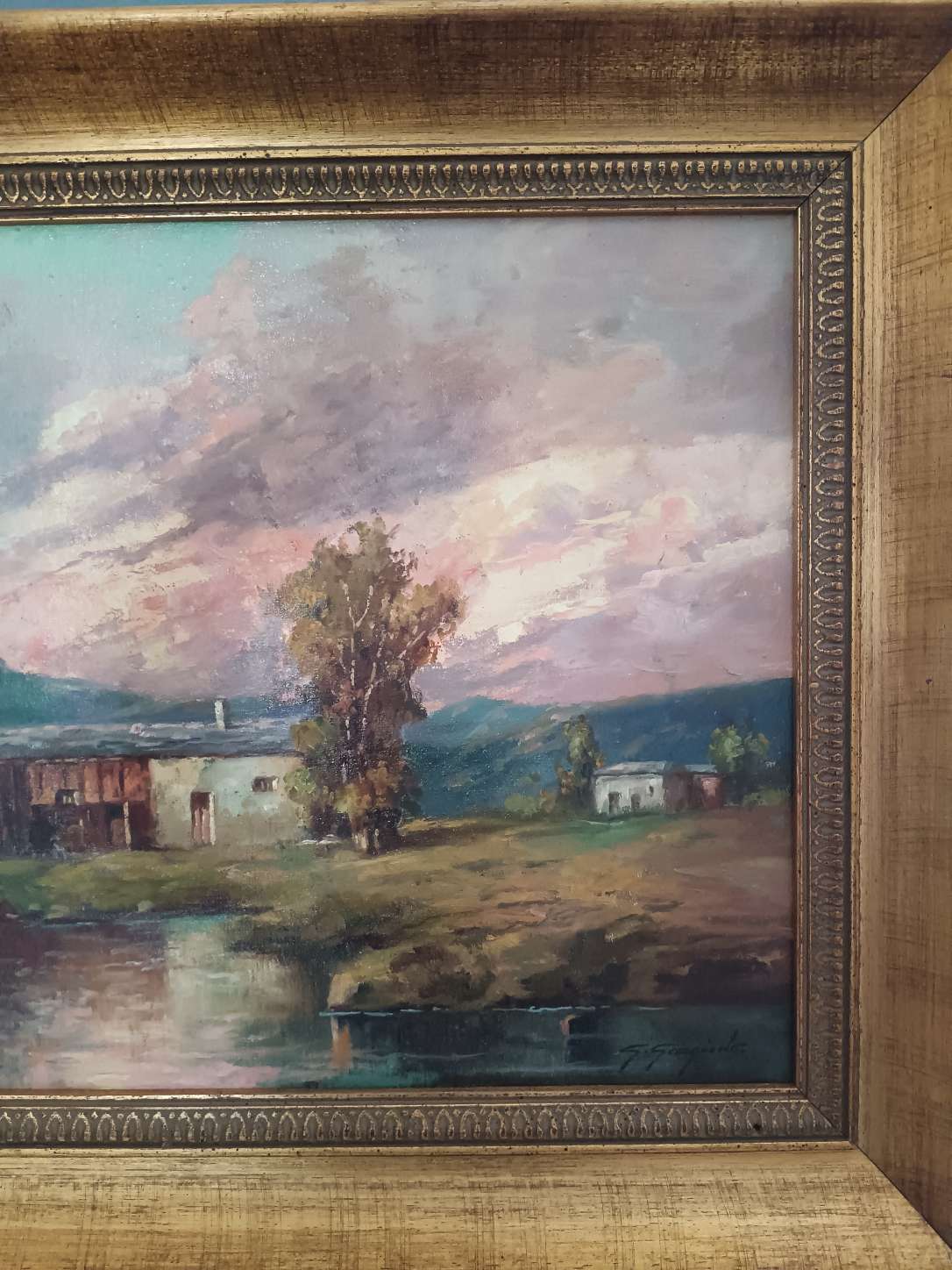 Dipinto olio su tela Giuseppe Gargiulo paesaggio rurale del Novecento