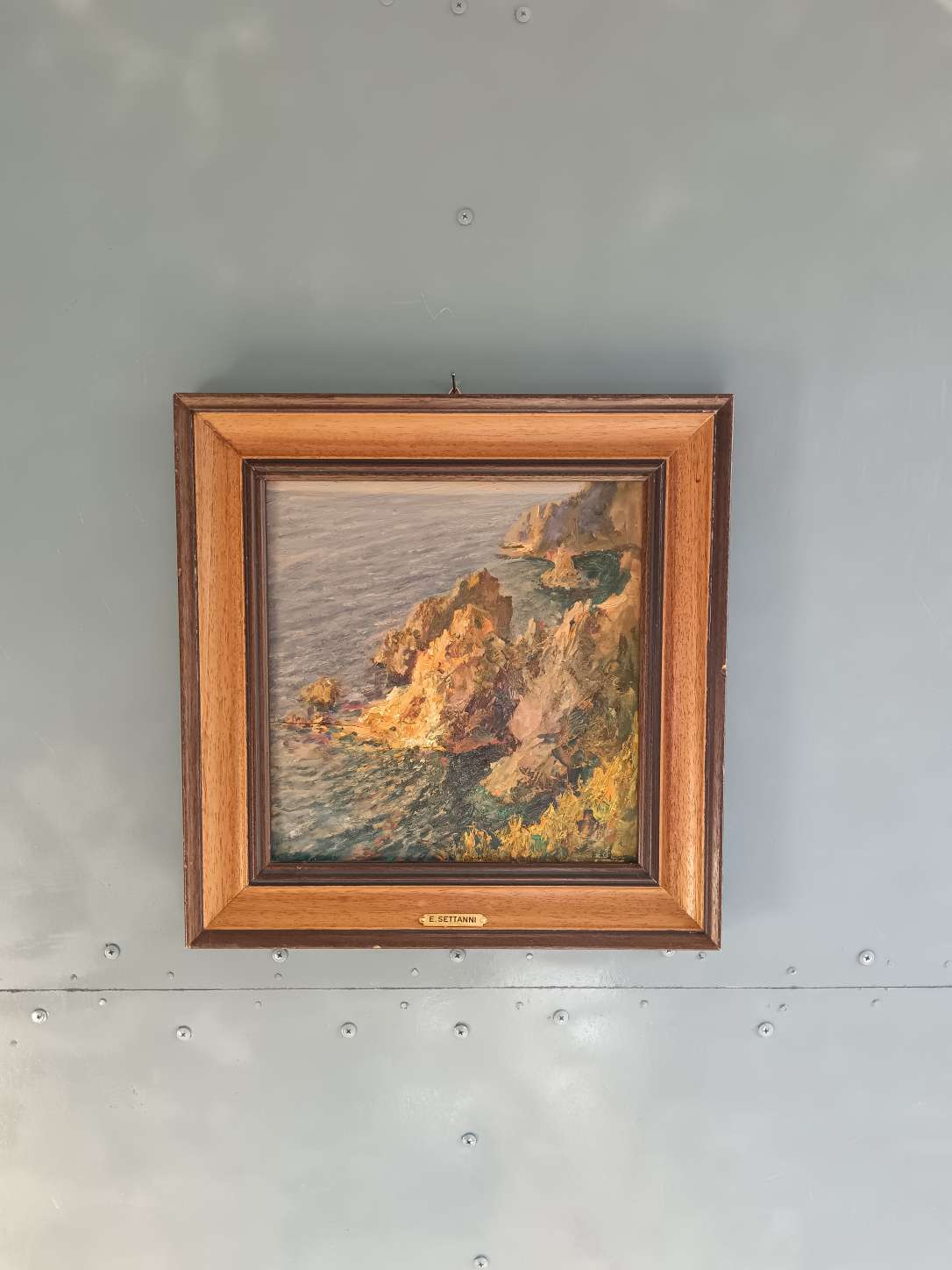 Dipinto Ettore Settanni 1901 1985 Olio su Tavola Marina Capri Ponza 1951 Firmato d'epoca con Cornice