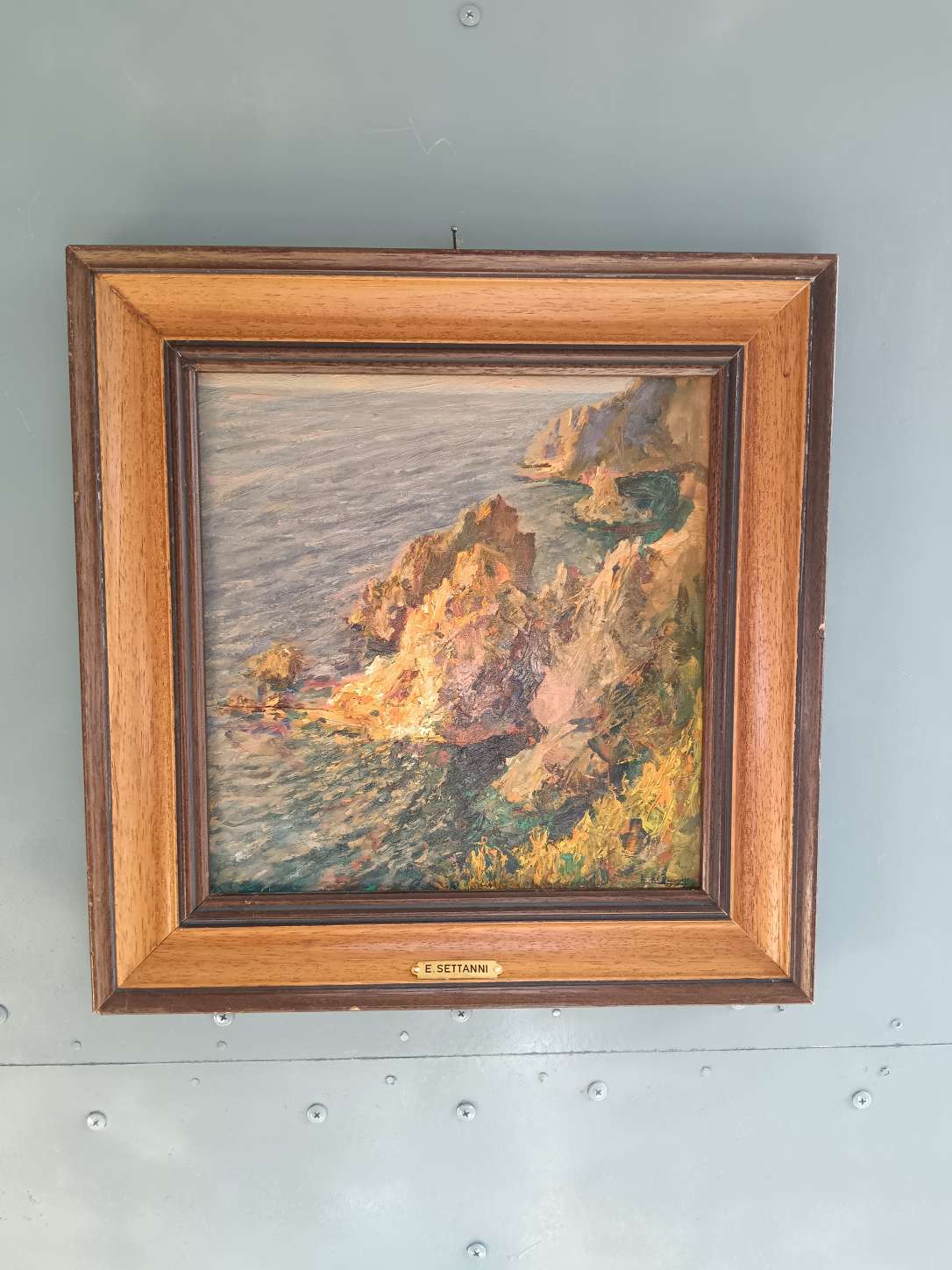 Dipinto Ettore Settanni 1901 1985 Olio su Tavola Marina Capri Ponza 1951 Firmato d'epoca con Cornice