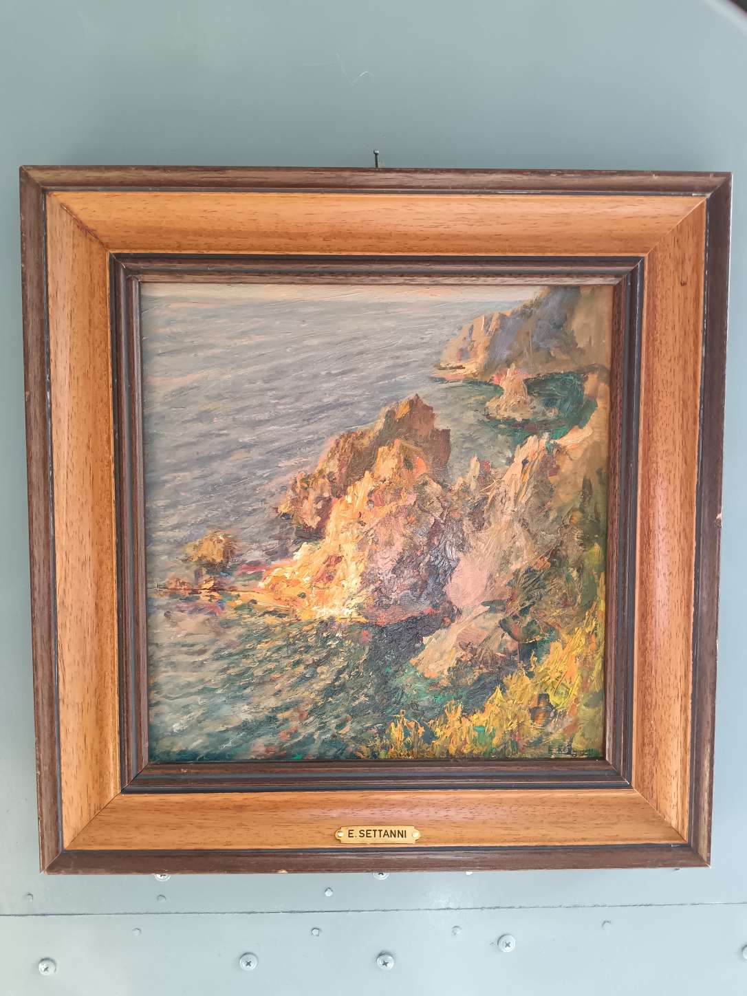 Dipinto Ettore Settanni 1901 1985 Olio su Tavola Marina Capri Ponza 1951 Firmato d'epoca con Cornice