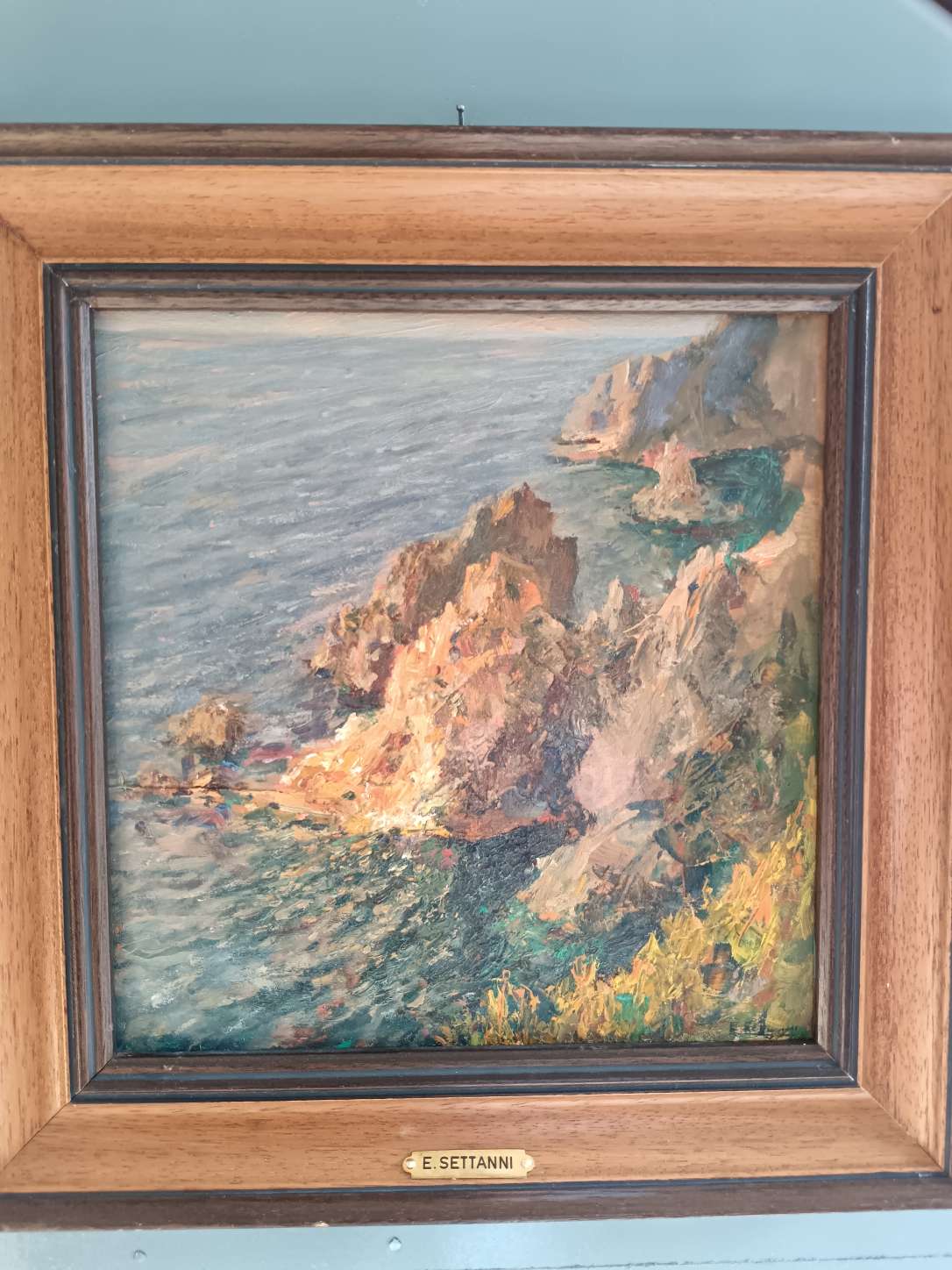Dipinto Ettore Settanni 1901 1985 Olio su Tavola Marina Capri Ponza 1951 Firmato d'epoca con Cornice