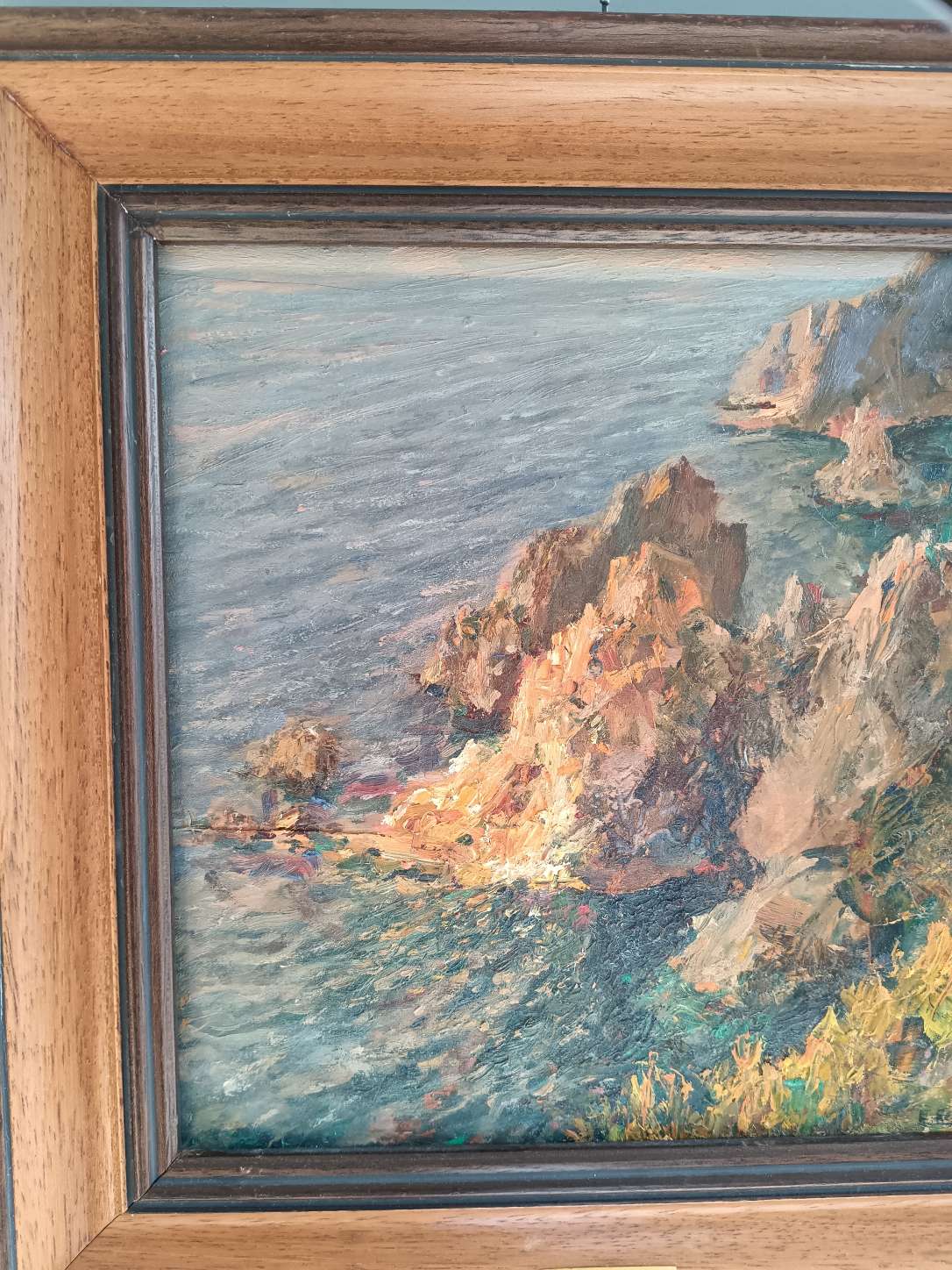 Dipinto Ettore Settanni 1901 1985 Olio su Tavola Marina Capri Ponza 1951 Firmato d'epoca con Cornice