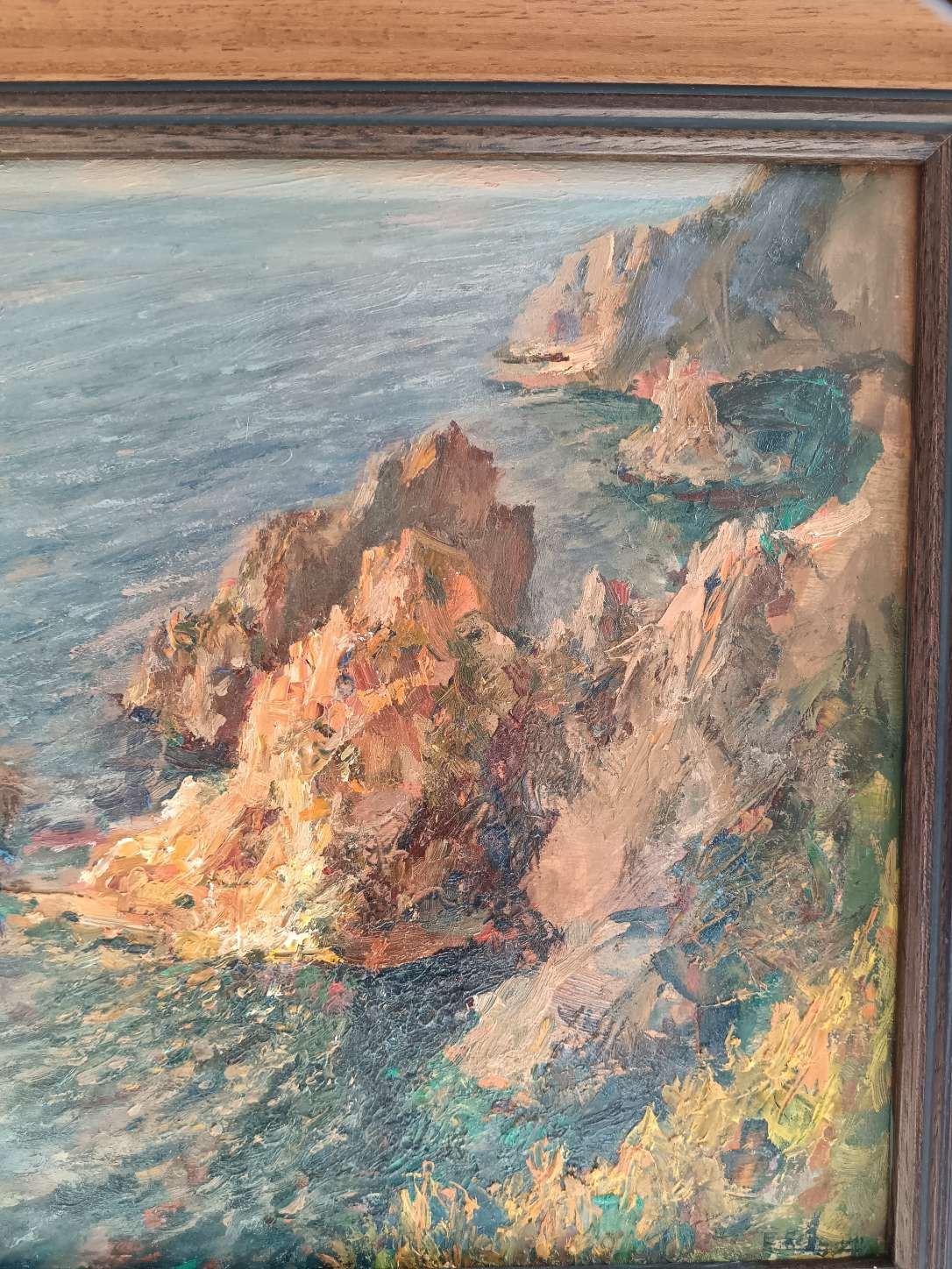 Dipinto Ettore Settanni 1901 1985 Olio su Tavola Marina Capri Ponza 1951 Firmato d'epoca con Cornice