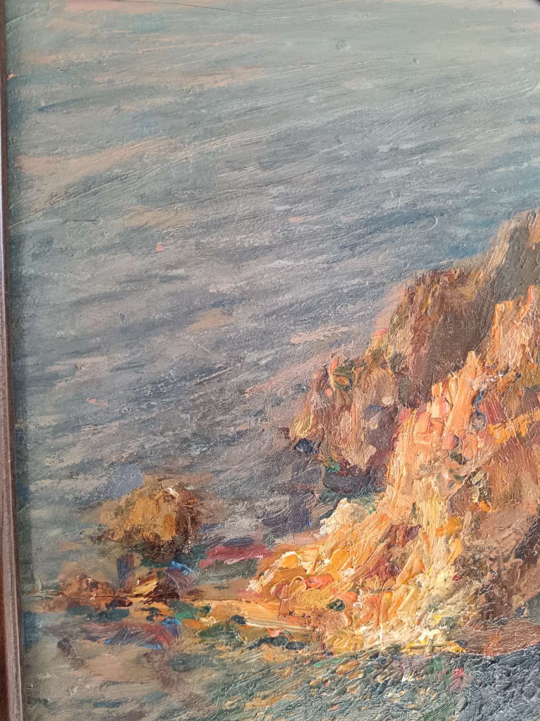 Dipinto Ettore Settanni 1901 1985 Olio su Tavola Marina Capri Ponza 1951 Firmato d'epoca con Cornice