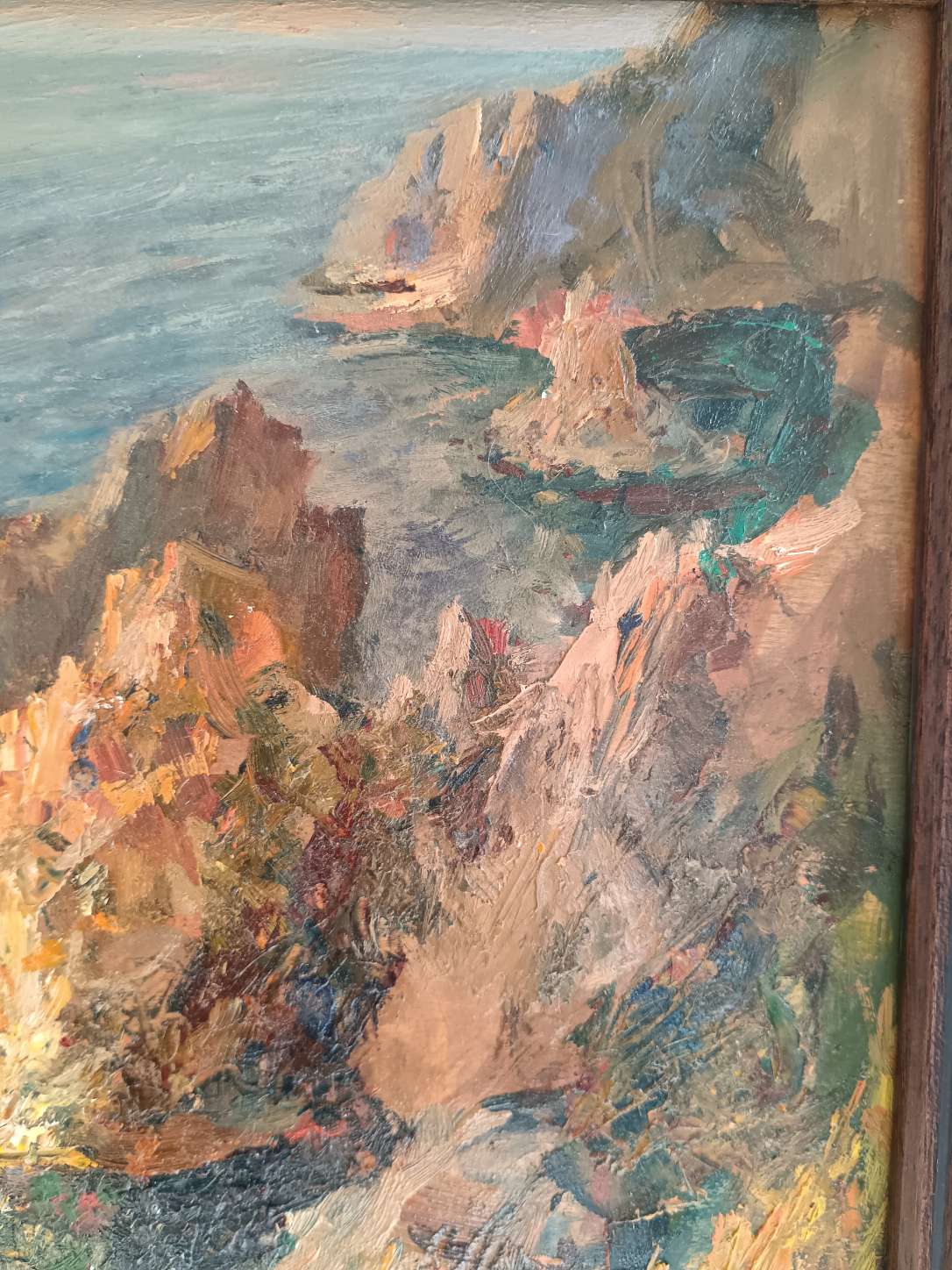 Dipinto Ettore Settanni 1901 1985 Olio su Tavola Marina Capri Ponza 1951 Firmato d'epoca con Cornice