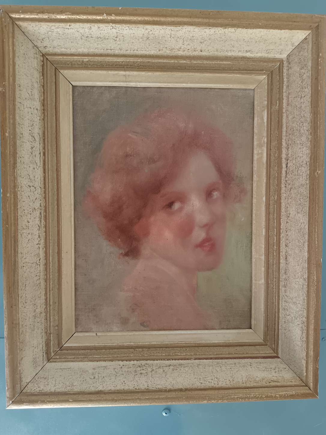 Dipinto antico ritratto donna dai capelli rossi olio su tela scuola francese inizio Novecento