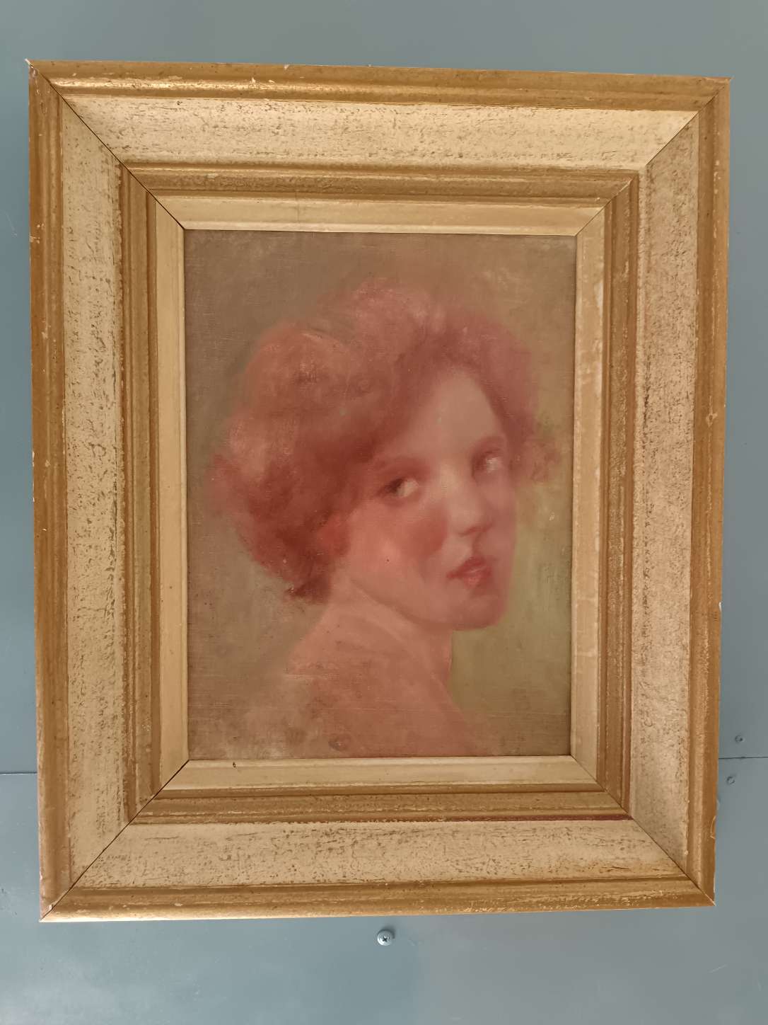 Dipinto antico ritratto donna dai capelli rossi olio su tela scuola francese inizio Novecento