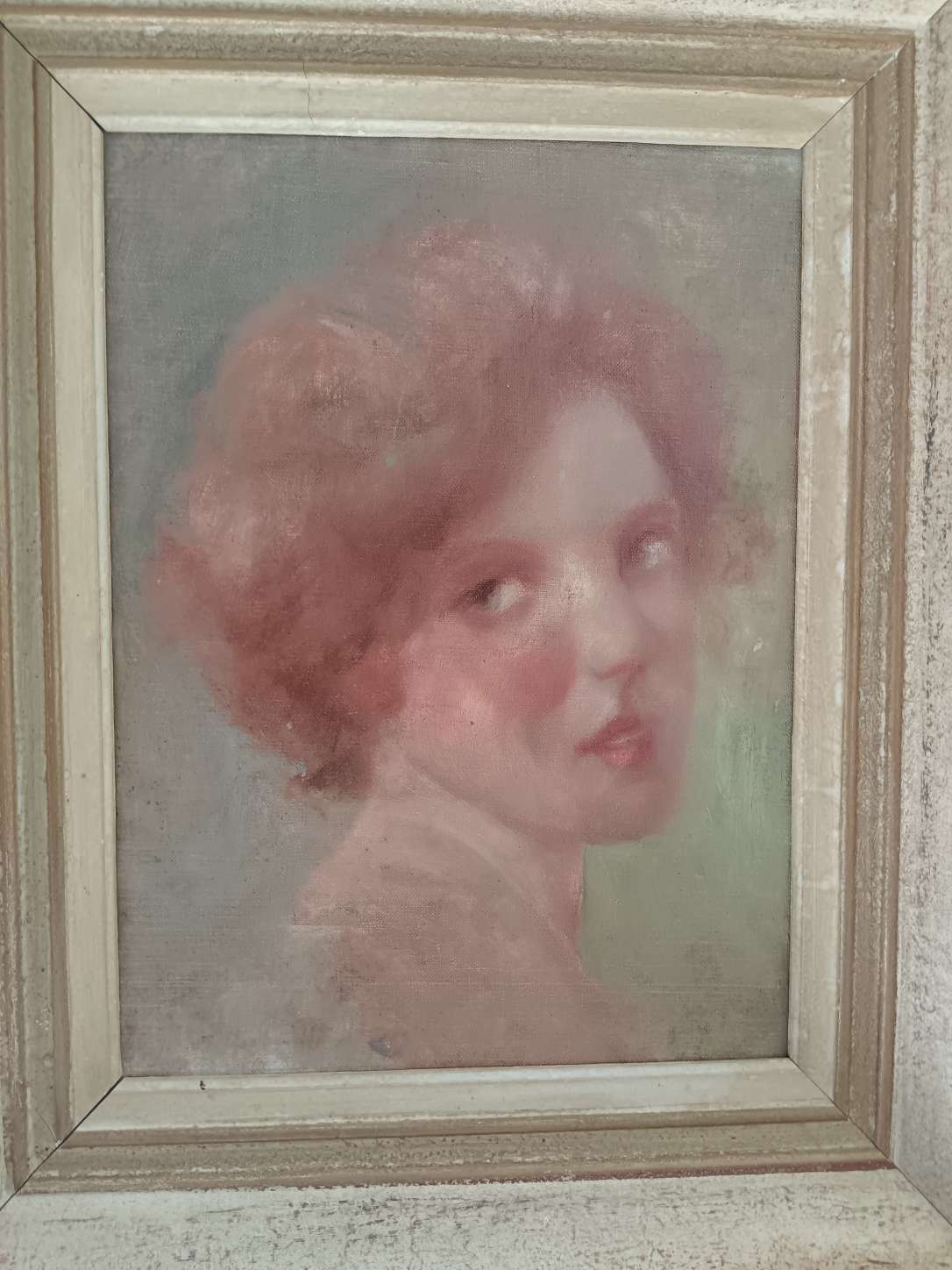 Dipinto antico ritratto donna dai capelli rossi olio su tela scuola francese inizio Novecento
