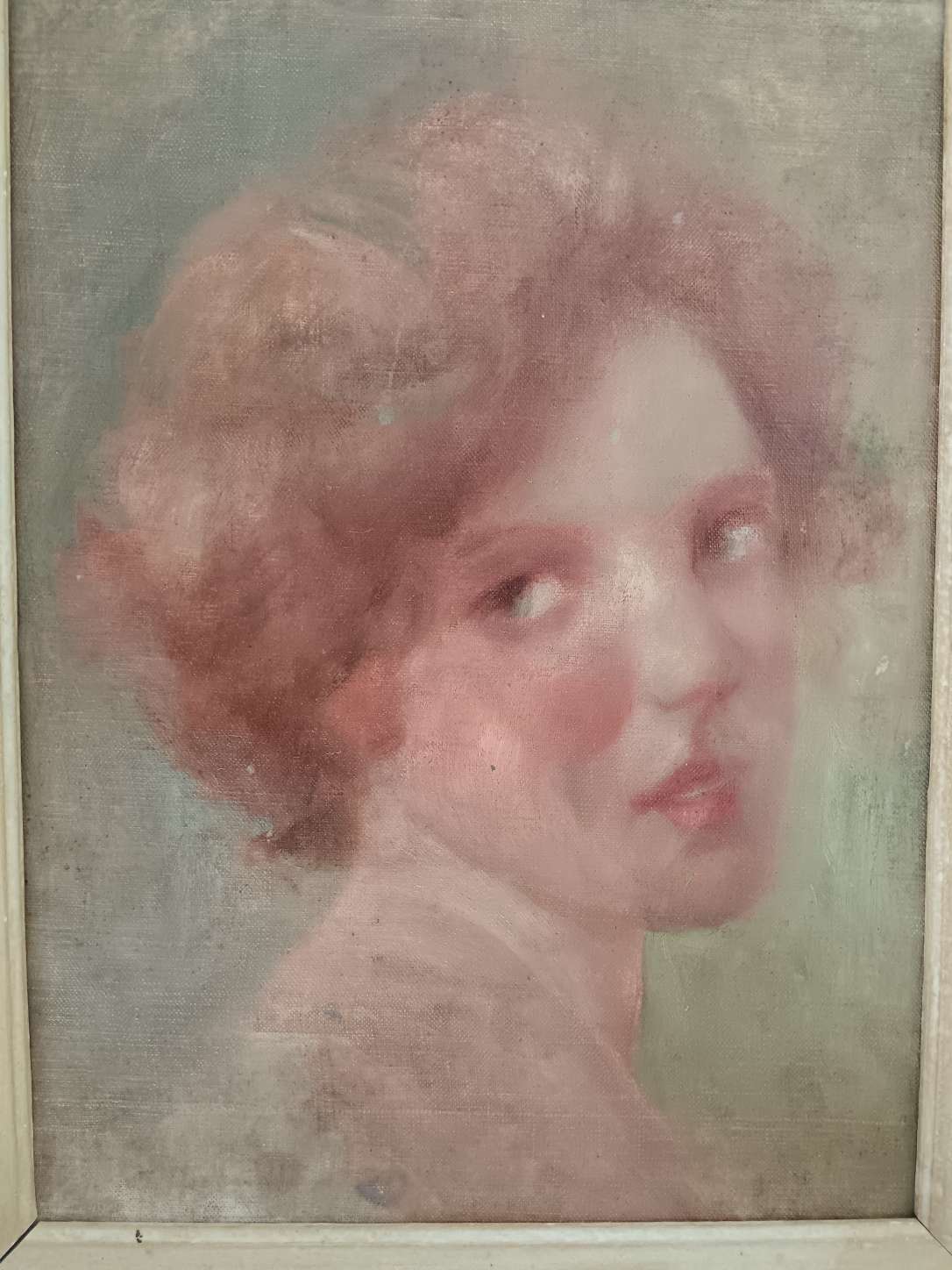 Dipinto antico ritratto donna dai capelli rossi olio su tela scuola francese inizio Novecento