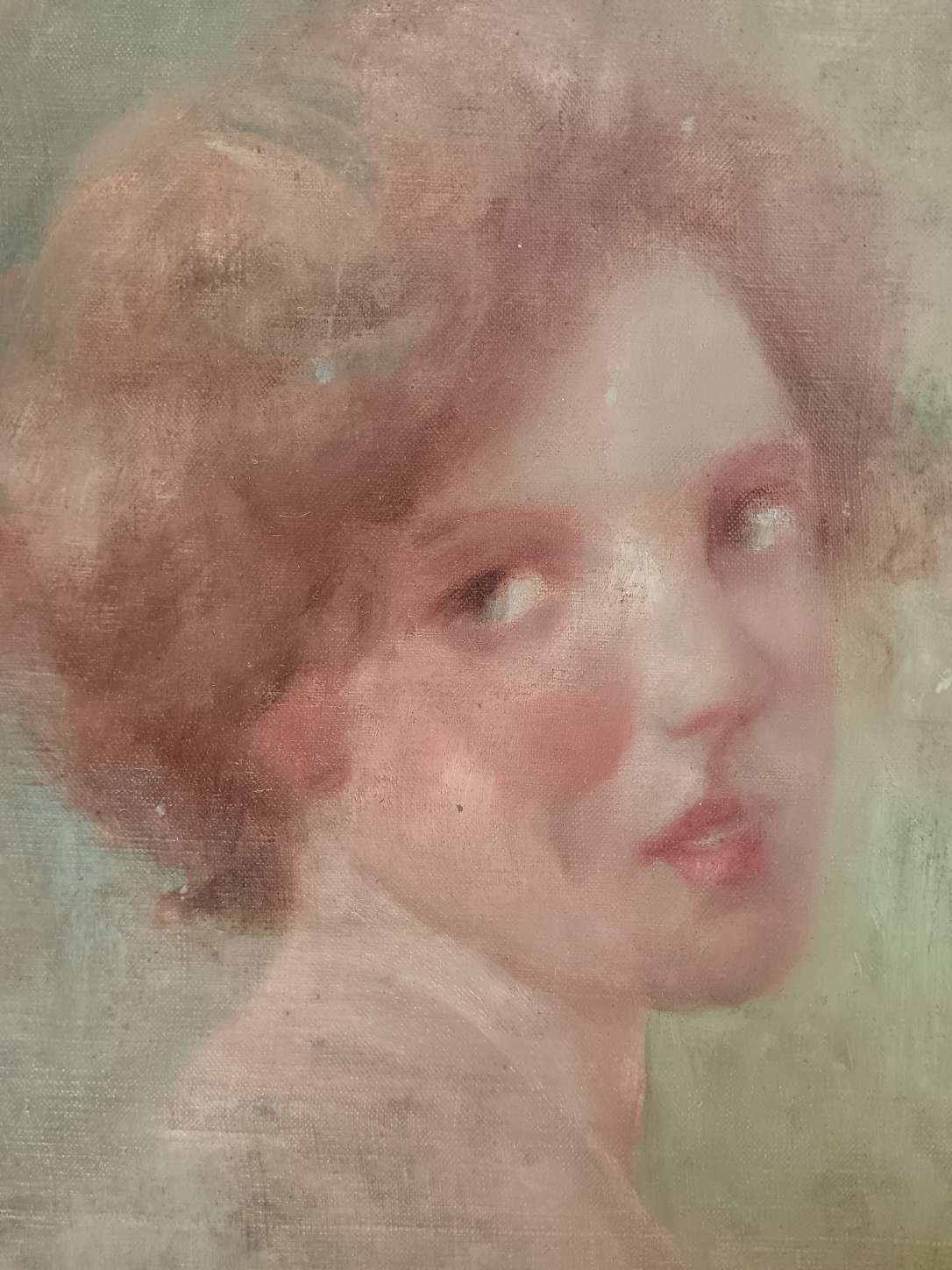 Dipinto antico ritratto donna dai capelli rossi olio su tela scuola francese inizio Novecento
