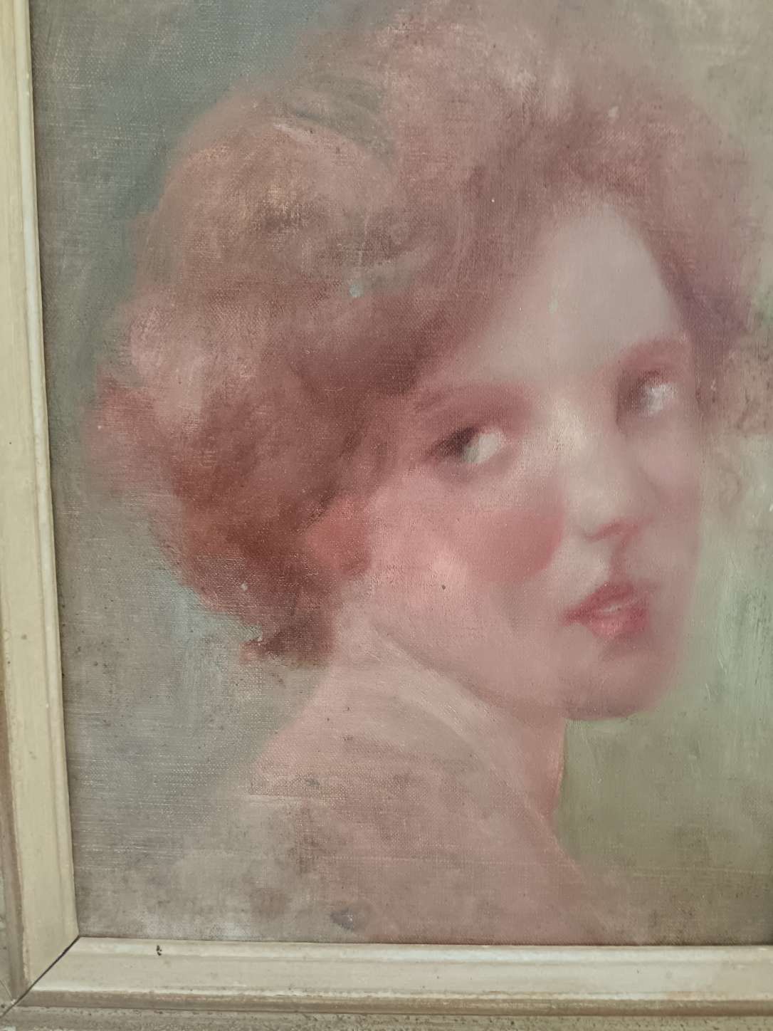 Dipinto antico ritratto donna dai capelli rossi olio su tela scuola francese inizio Novecento