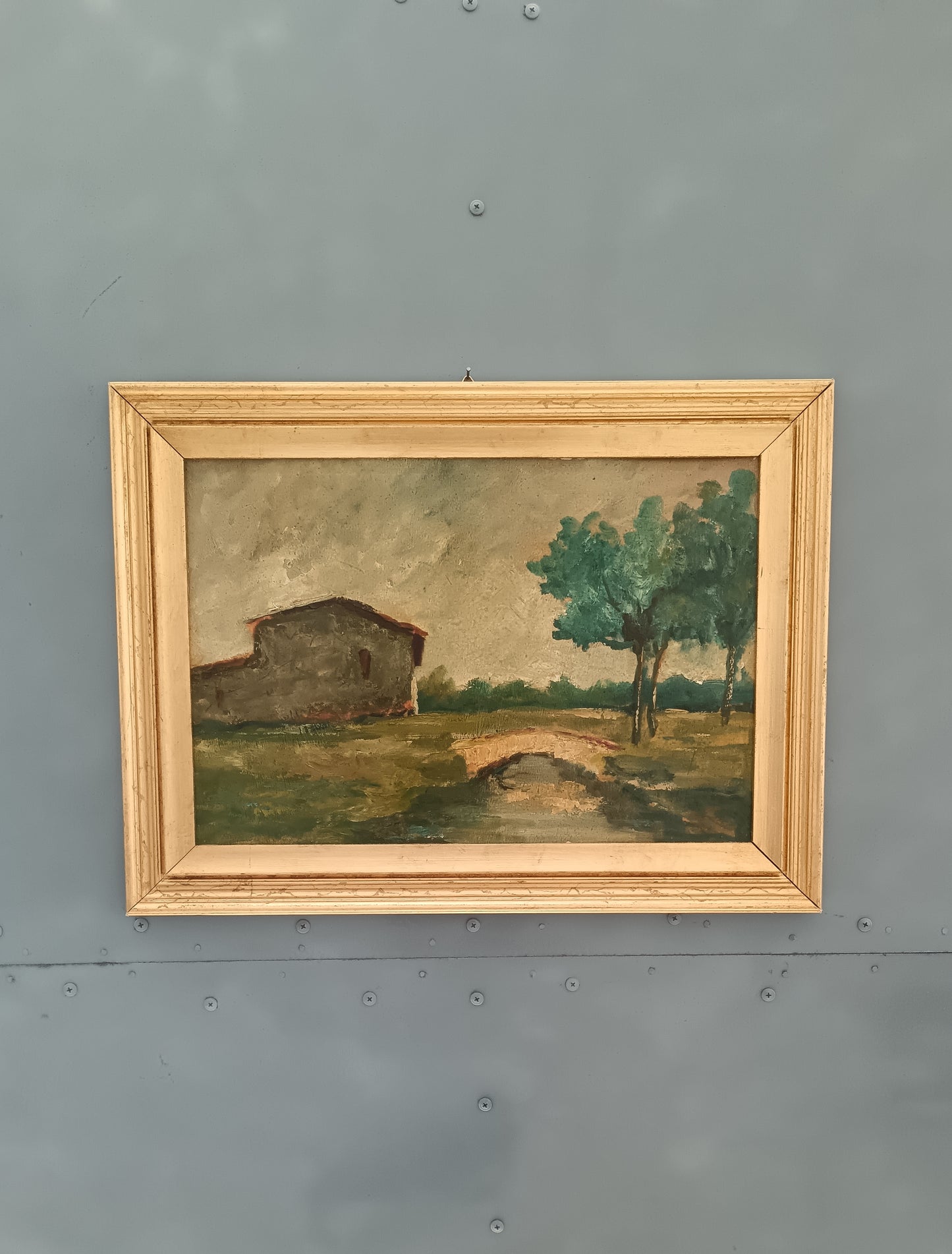 Quadro dipinto olio su legno, paesaggio toscano epoca metà '900