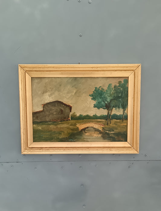 Quadro dipinto olio su legno, paesaggio toscano epoca metà '900