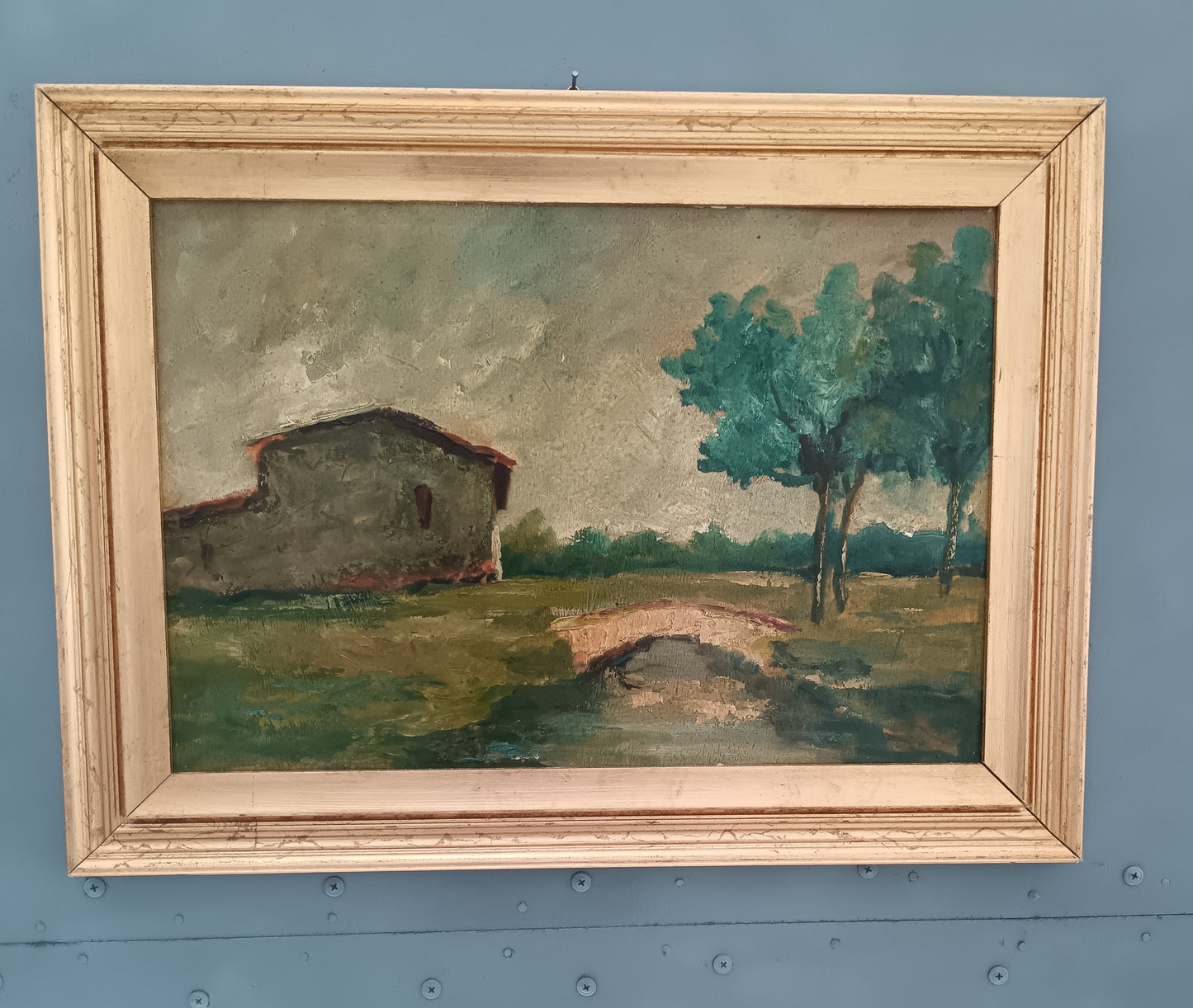 Quadro dipinto olio su legno, paesaggio toscano epoca metà '900