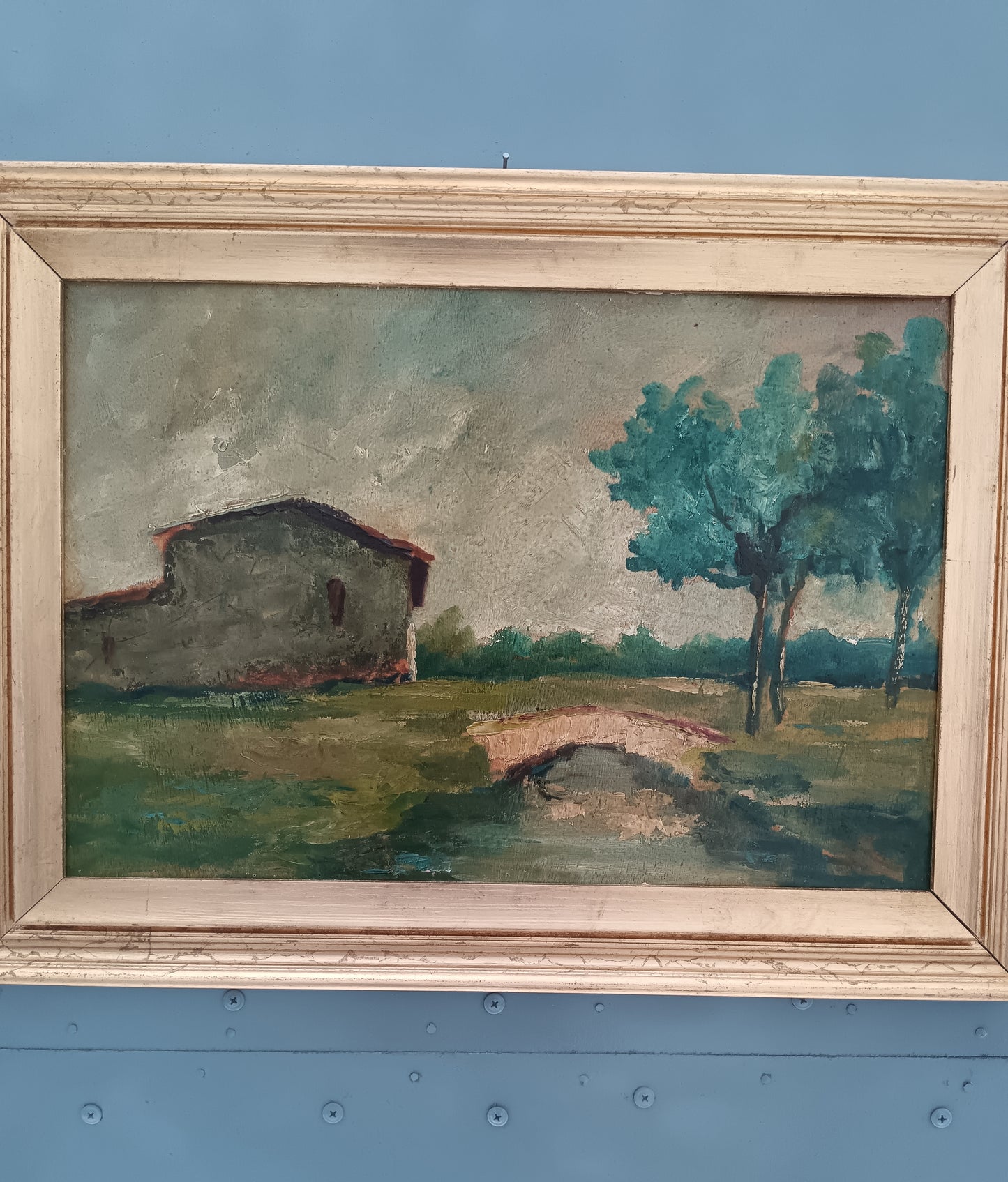 Quadro dipinto olio su legno, paesaggio toscano epoca metà '900