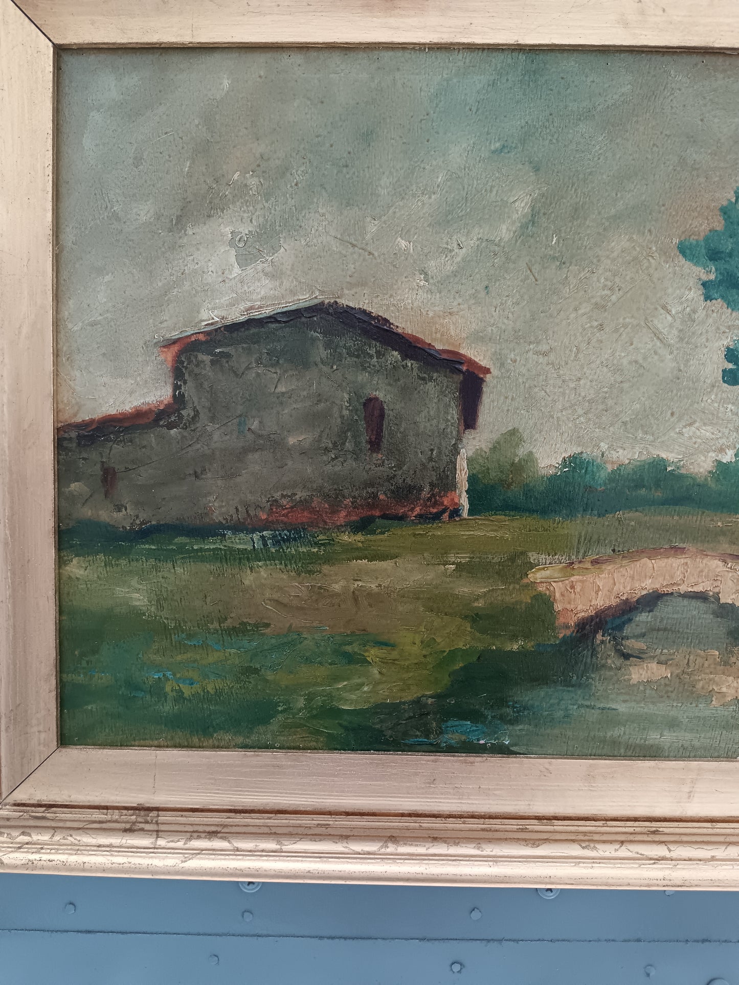 Quadro dipinto olio su legno, paesaggio toscano epoca metà '900