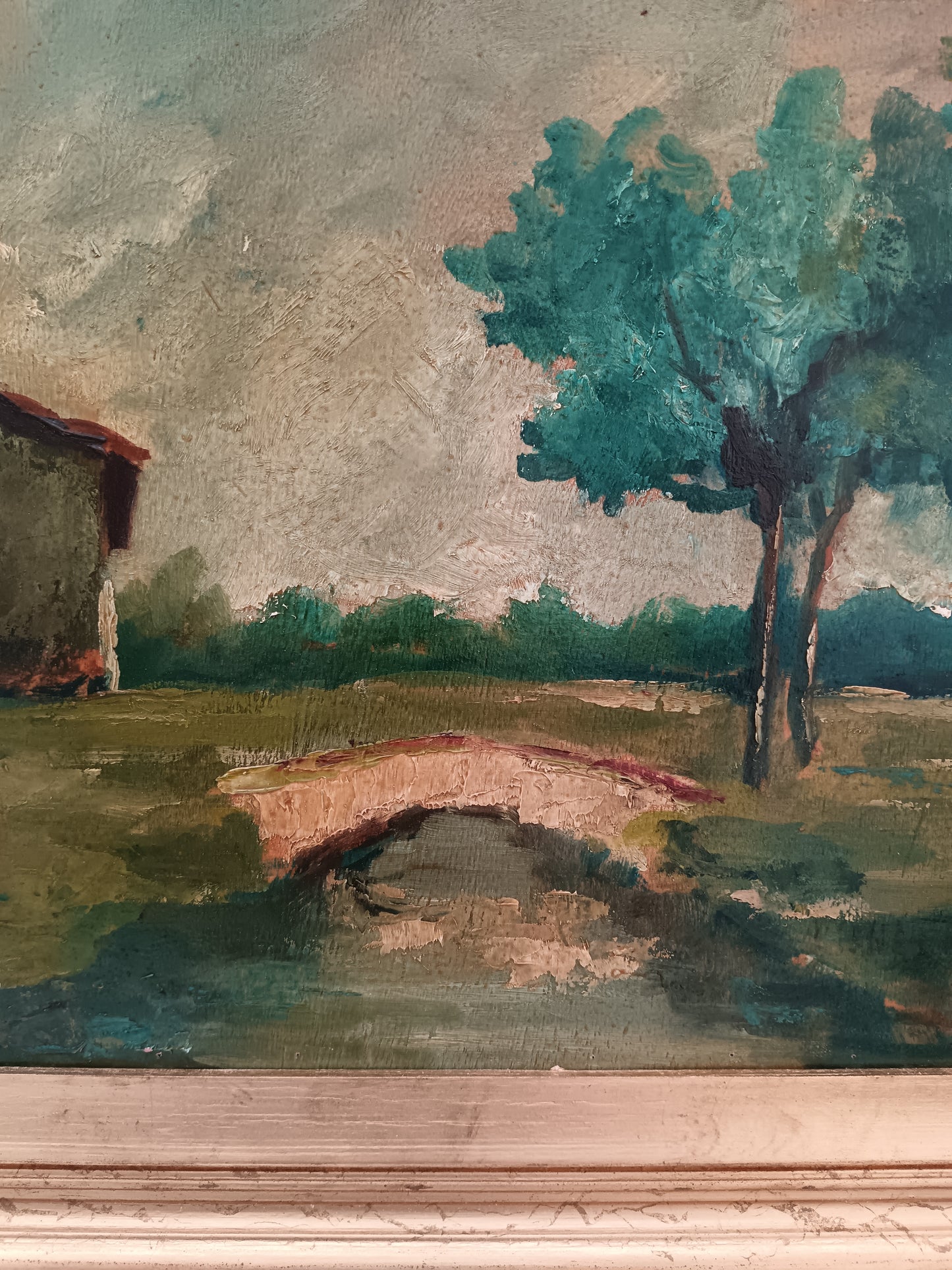 Quadro dipinto olio su legno, paesaggio toscano epoca metà '900