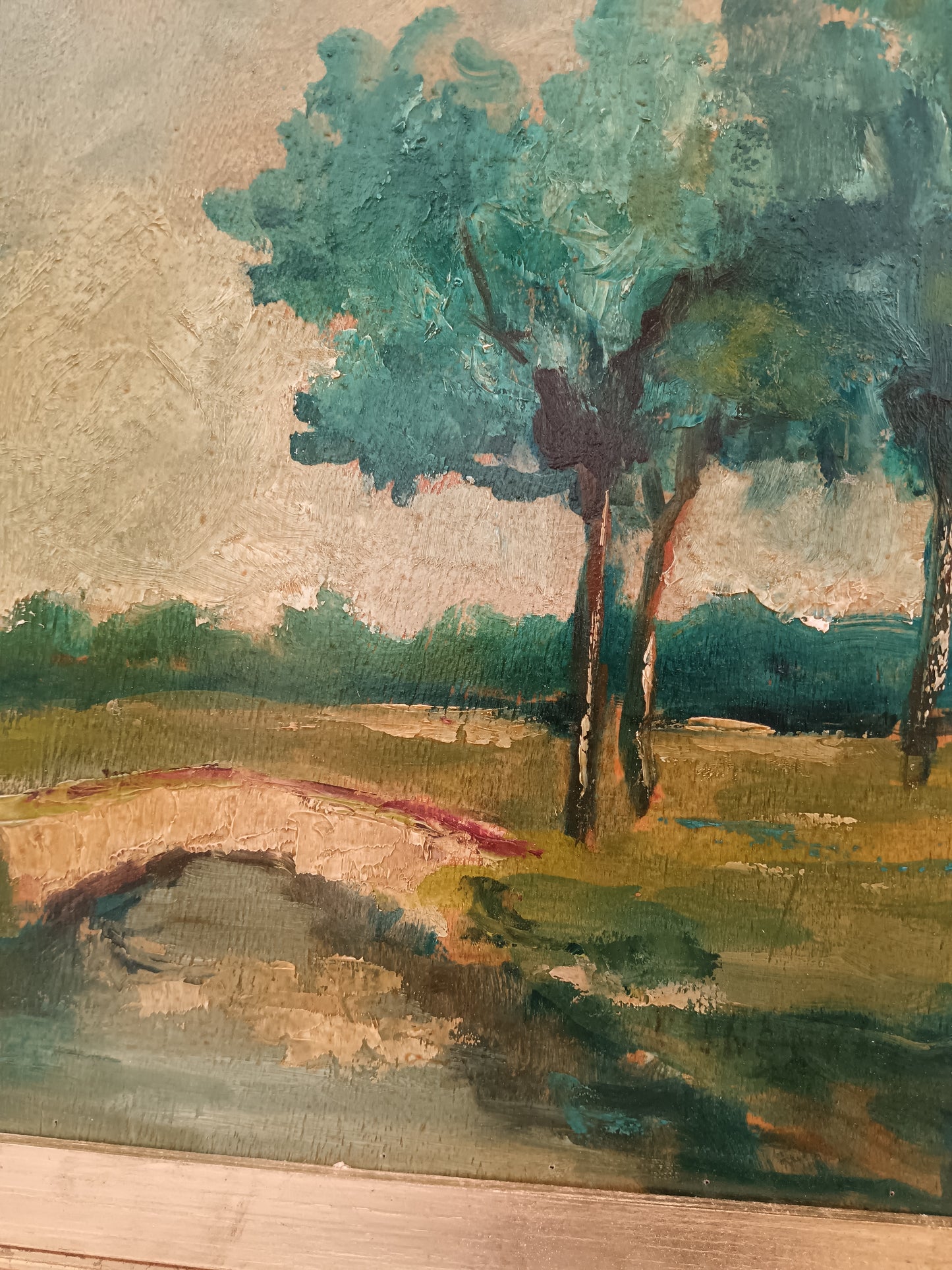 Quadro dipinto olio su legno, paesaggio toscano epoca metà '900