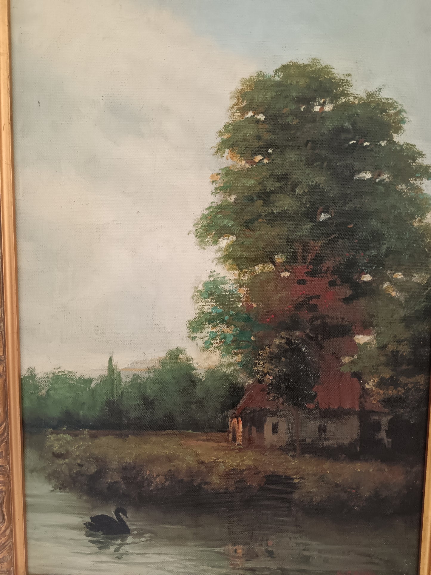 Antico paesaggio romantico dipinto olio su tela epoca prima metà del '900
