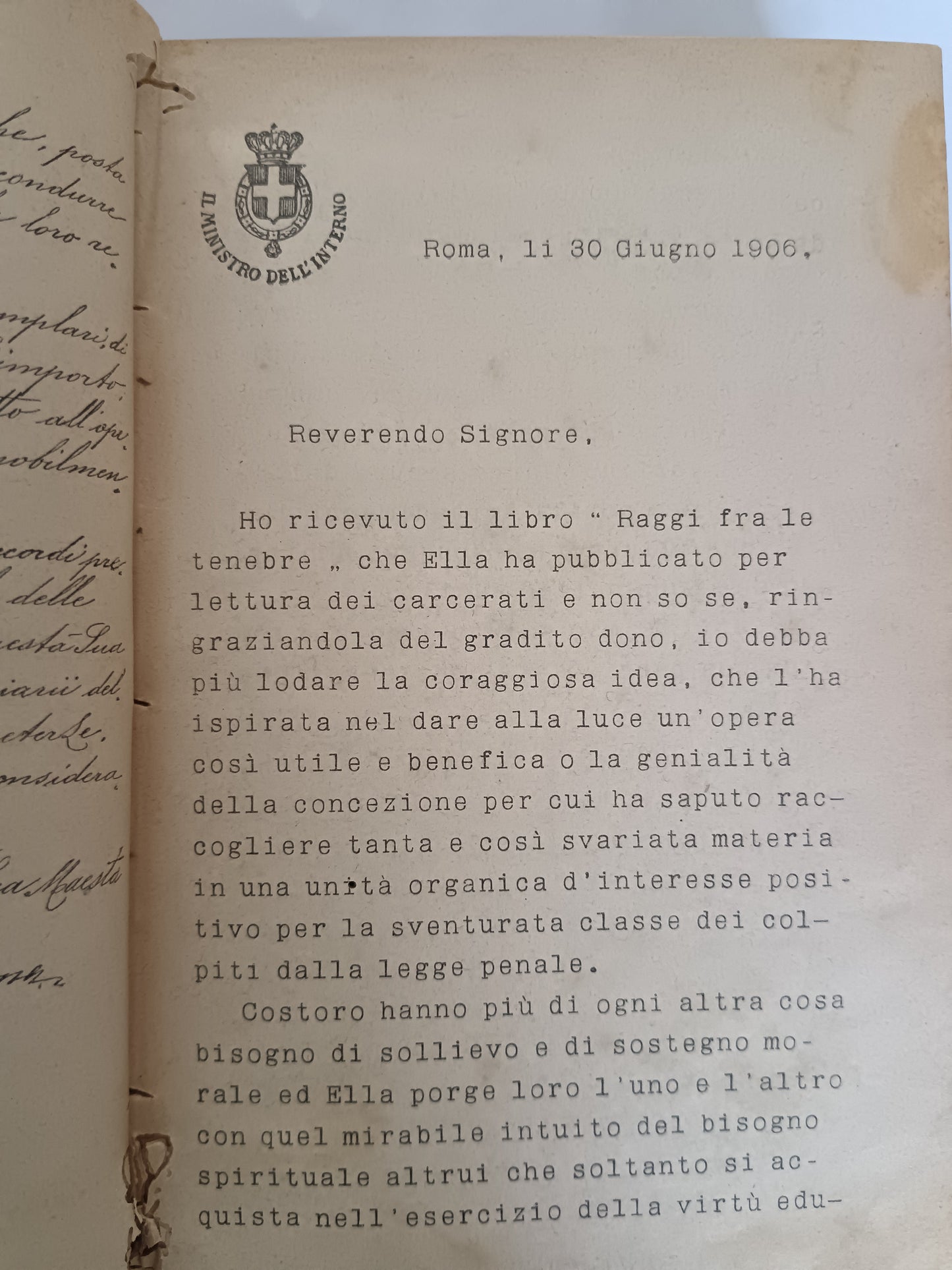 RARO 1906 RAGGI FRA LE TENEBRE Regina Margherita Savoia Carceri Silvio Pellico