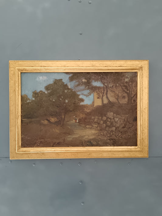 Antico dipinto olio su tela paesaggio, scuola italiana XIX secolo