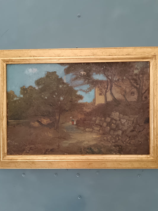 Antico dipinto olio su tela paesaggio, scuola italiana XIX secolo