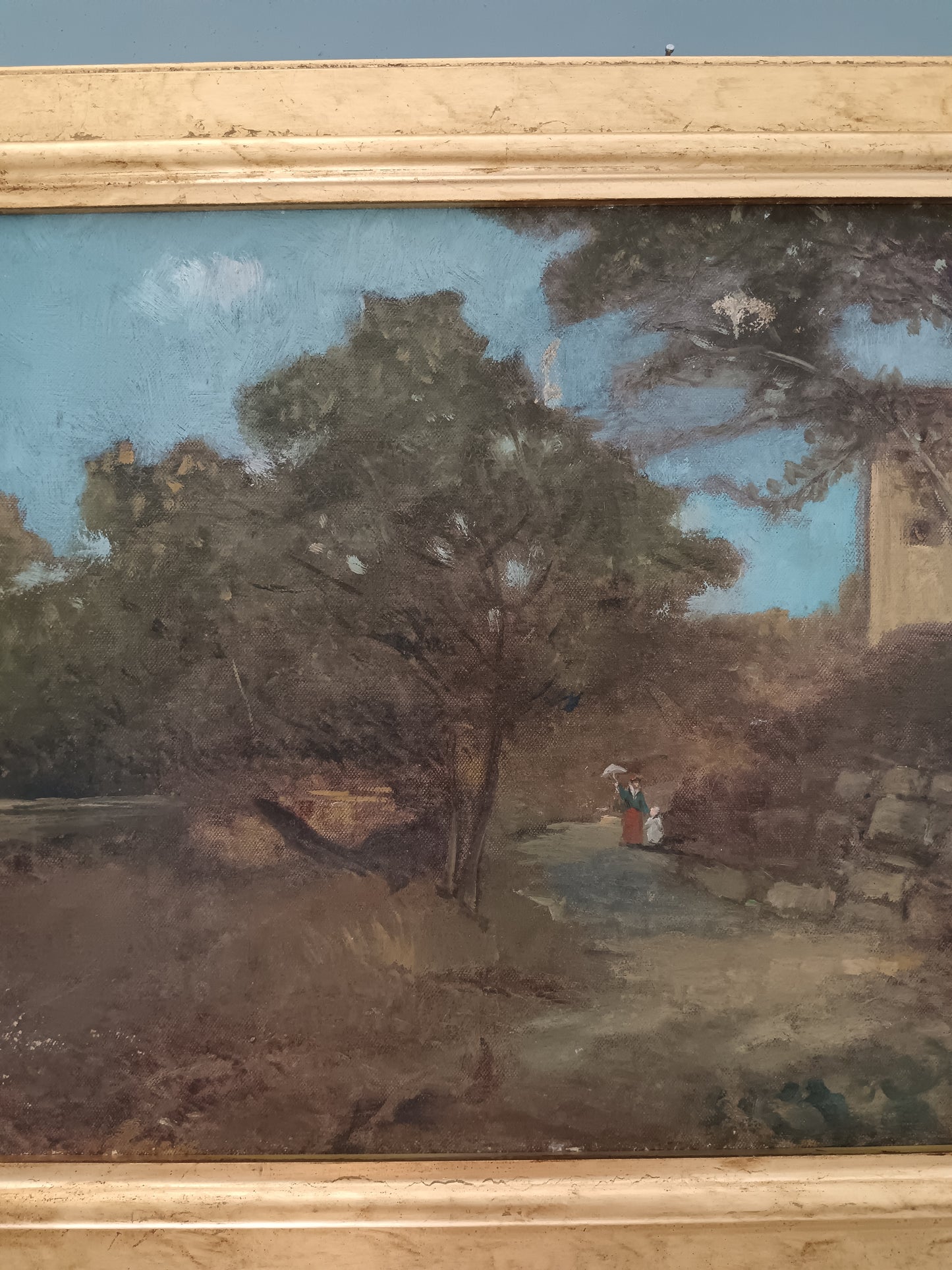 Antico dipinto olio su tela paesaggio, scuola italiana XIX secolo